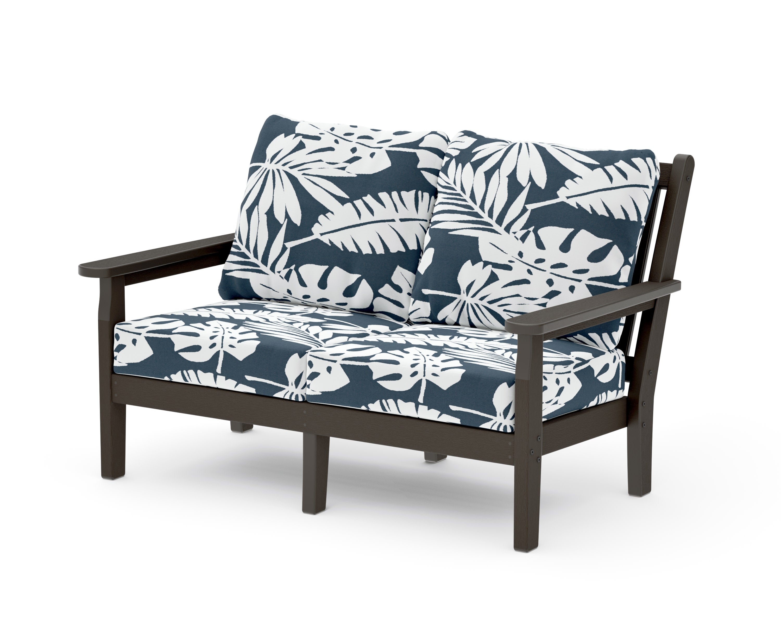 Chippendale Deep Seating Loveseat in Vintage Coffee / Leaf Marine Indigo