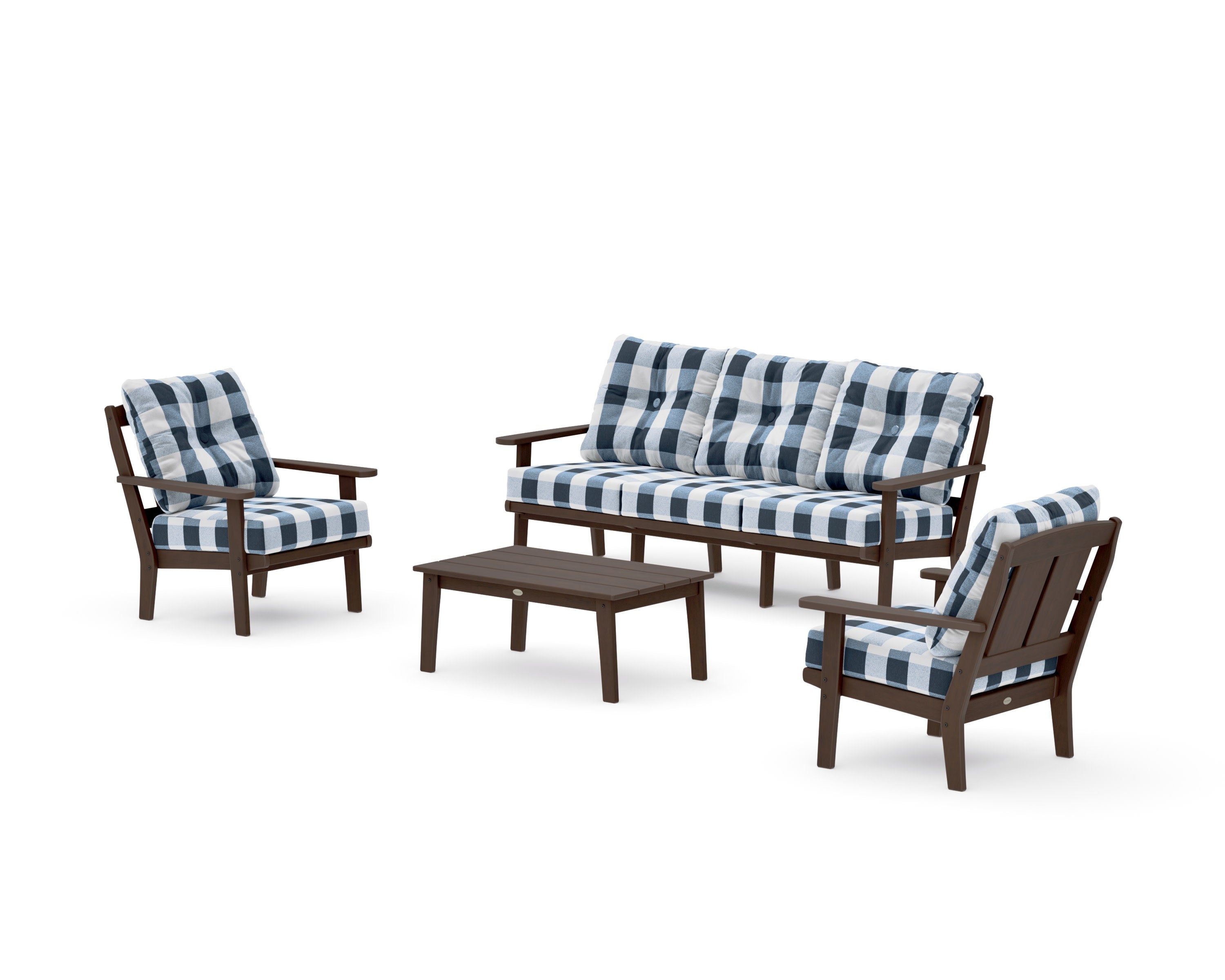 Mission 4-Piece Deep Seating Set with Sofa in Kona / Buffalo Plaid Marine Indigo