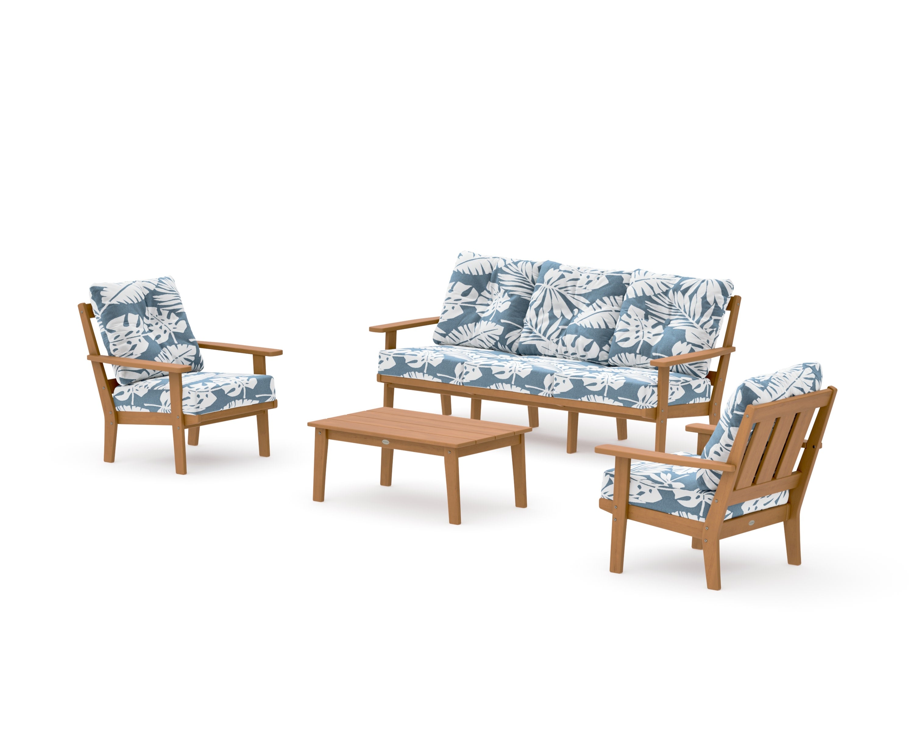 Oxford 4-Piece Deep Seating Set with Sofa in Natural / Leaf Sky Blue