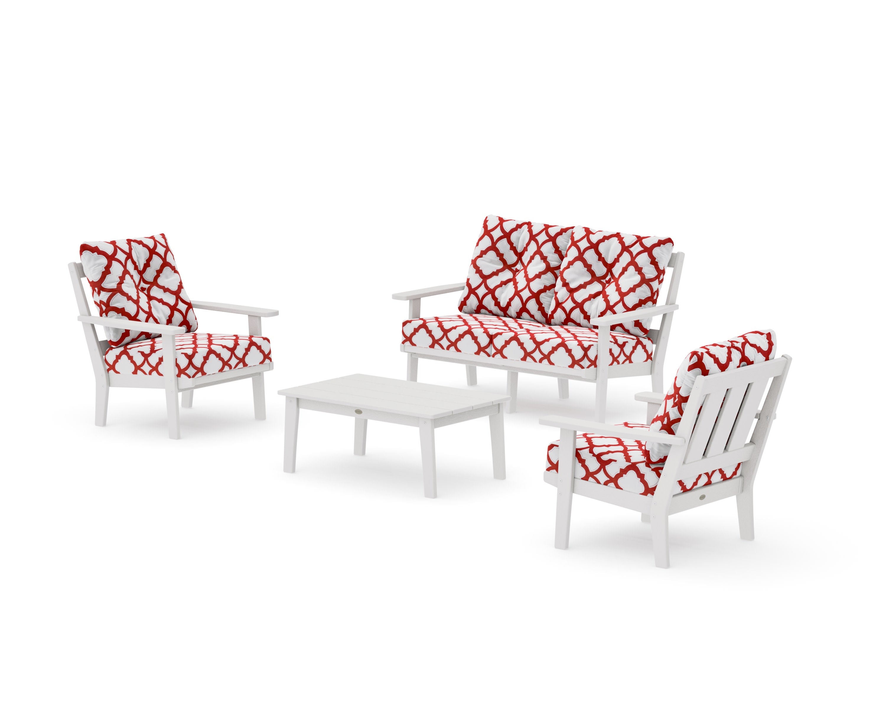 Oxford 4-Piece Deep Seating Set with Loveseat in Vintage White / Trellis Crimson