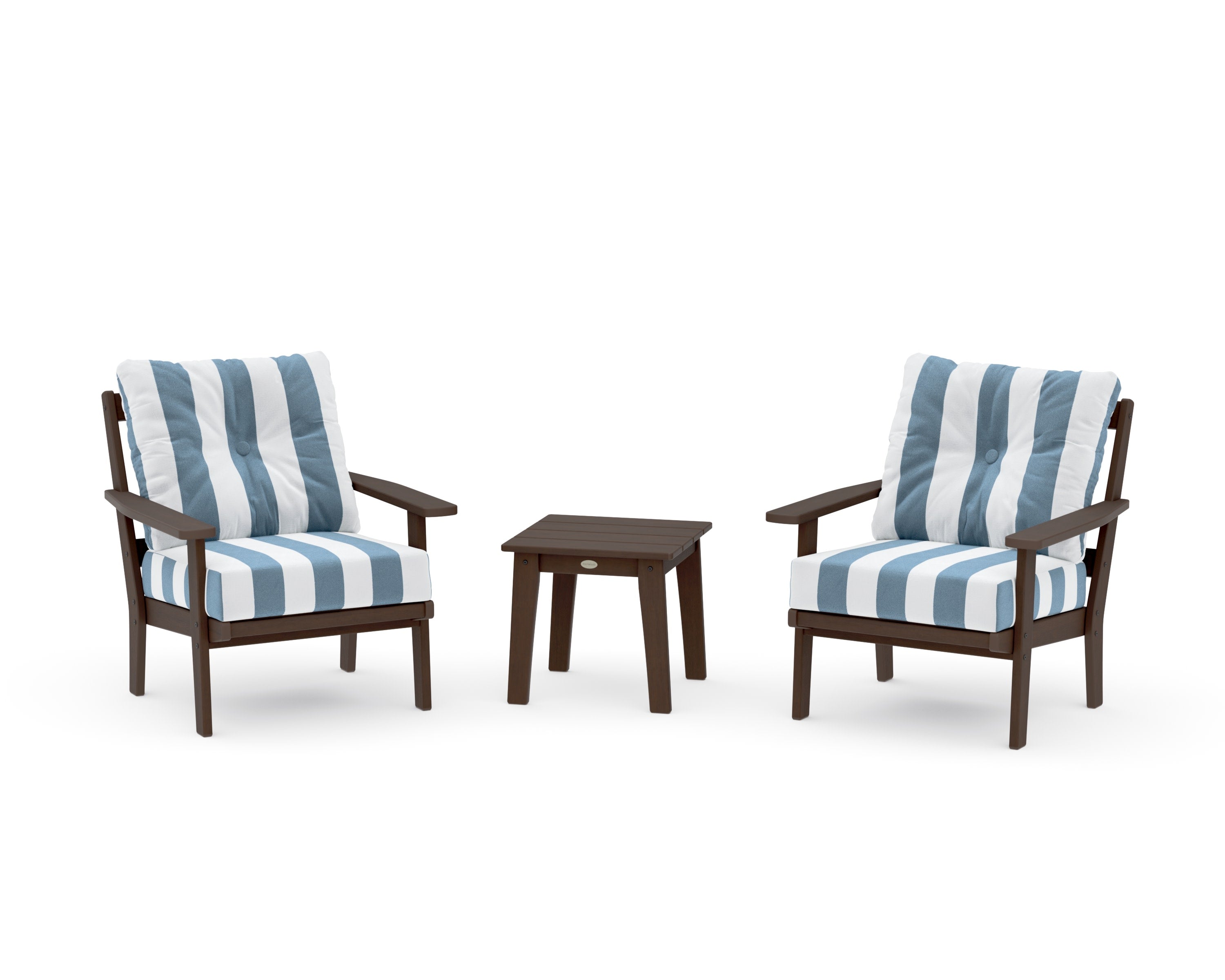 Prairie 3-Piece Deep Seating Set in Kona / Cabana Stripe Sky Blue