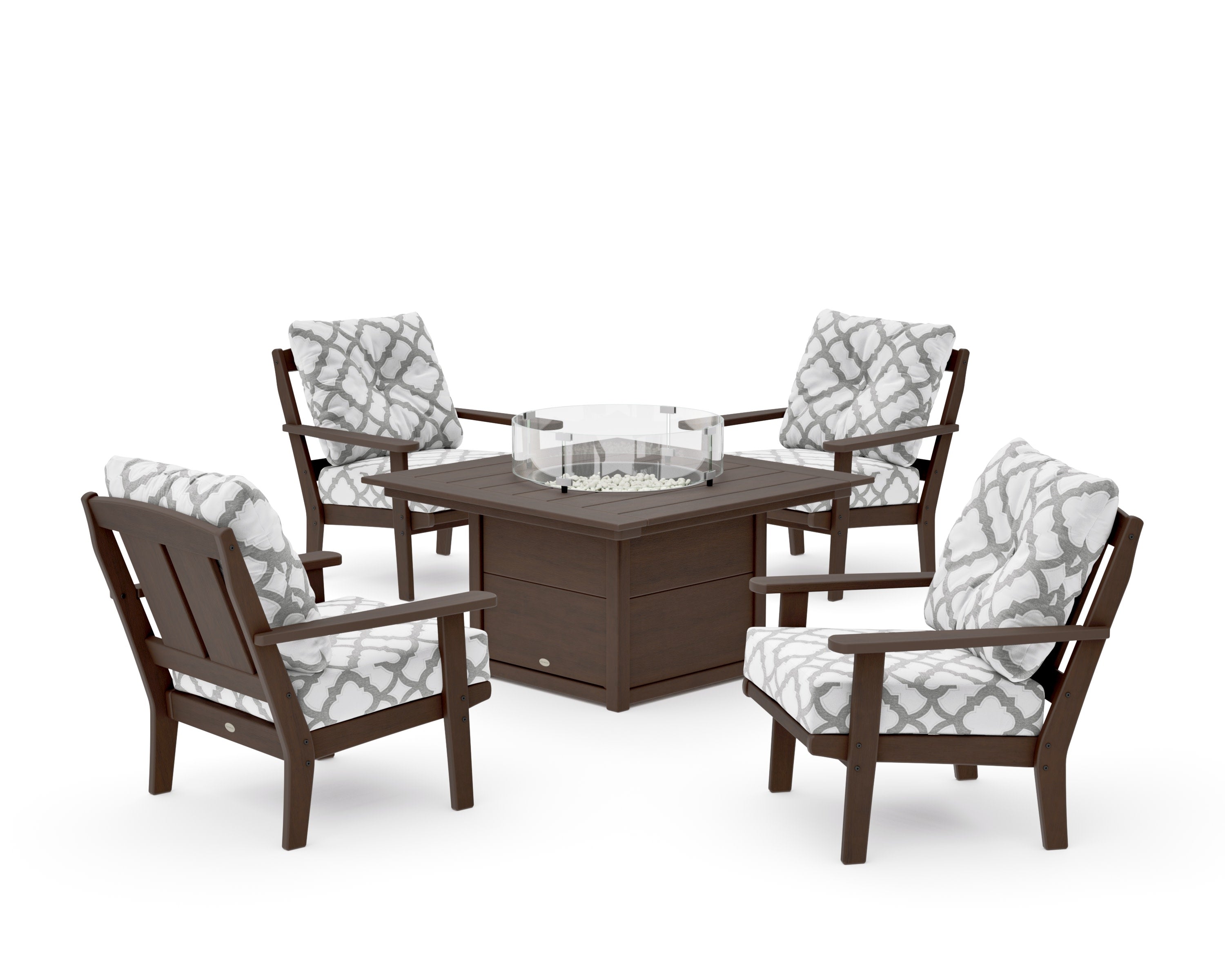 Mission 5-Piece Deep Seating Set with Fire Pit Table in Kona / Trellis Grey Mist