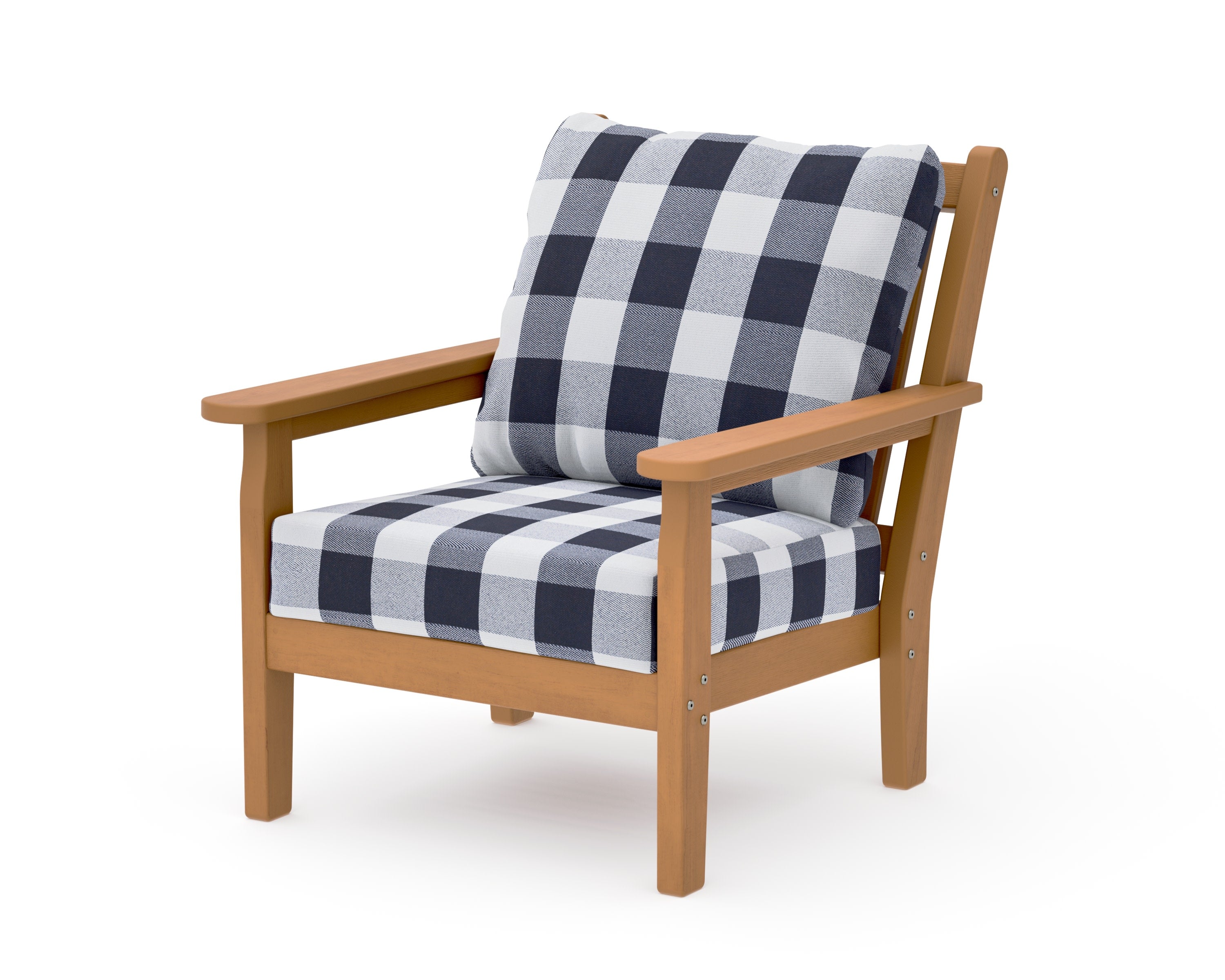 Chippendale Deep Seating Chair in Natural / Buffalo Plaid Navy