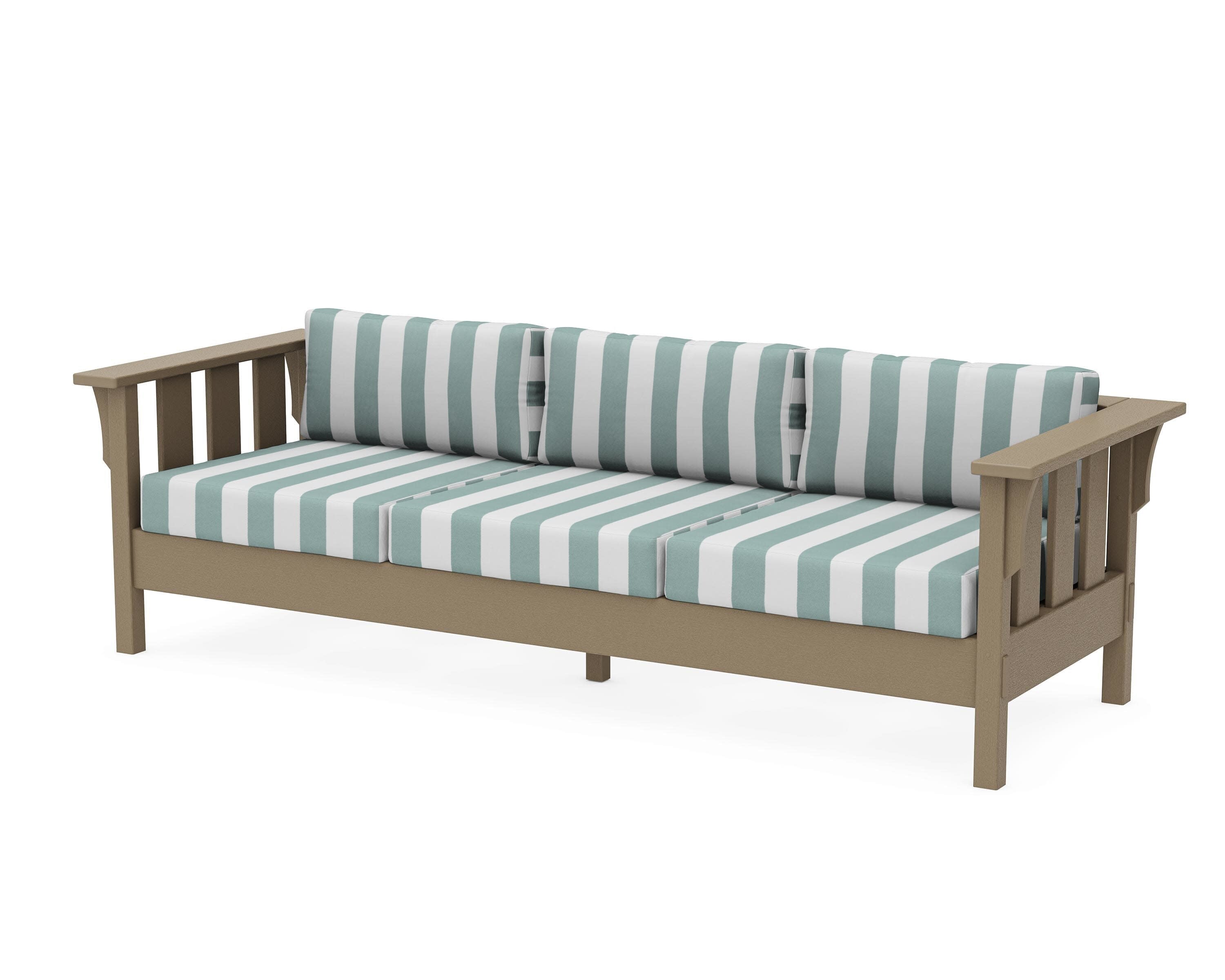 Acadia Deep Seating Sofa in Vintage Sahara / Cabana Stripe Glacier Spa