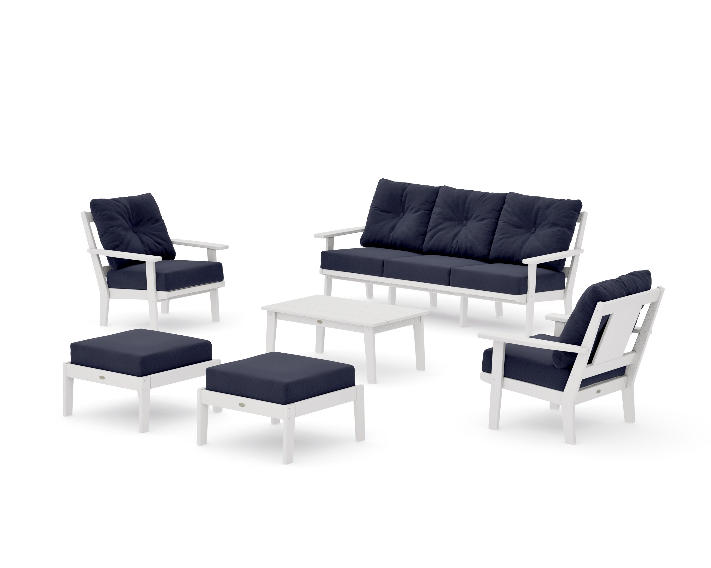 Prairie 6-Piece Lounge Sofa Set in Vintage White / Navy Linen