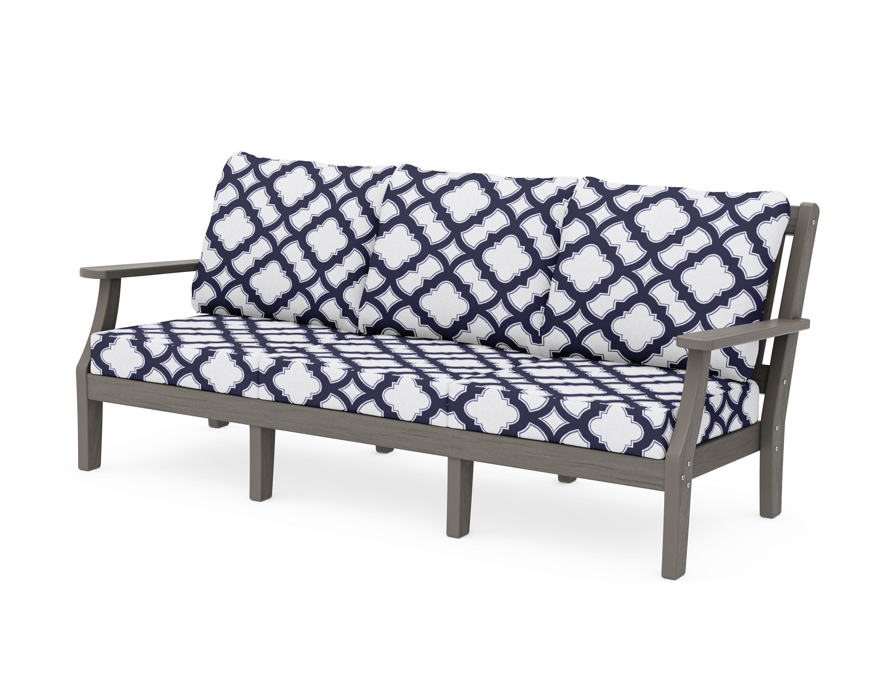 Chinoiserie Deep Seating Sofa in Driftwood / Trellis Navy