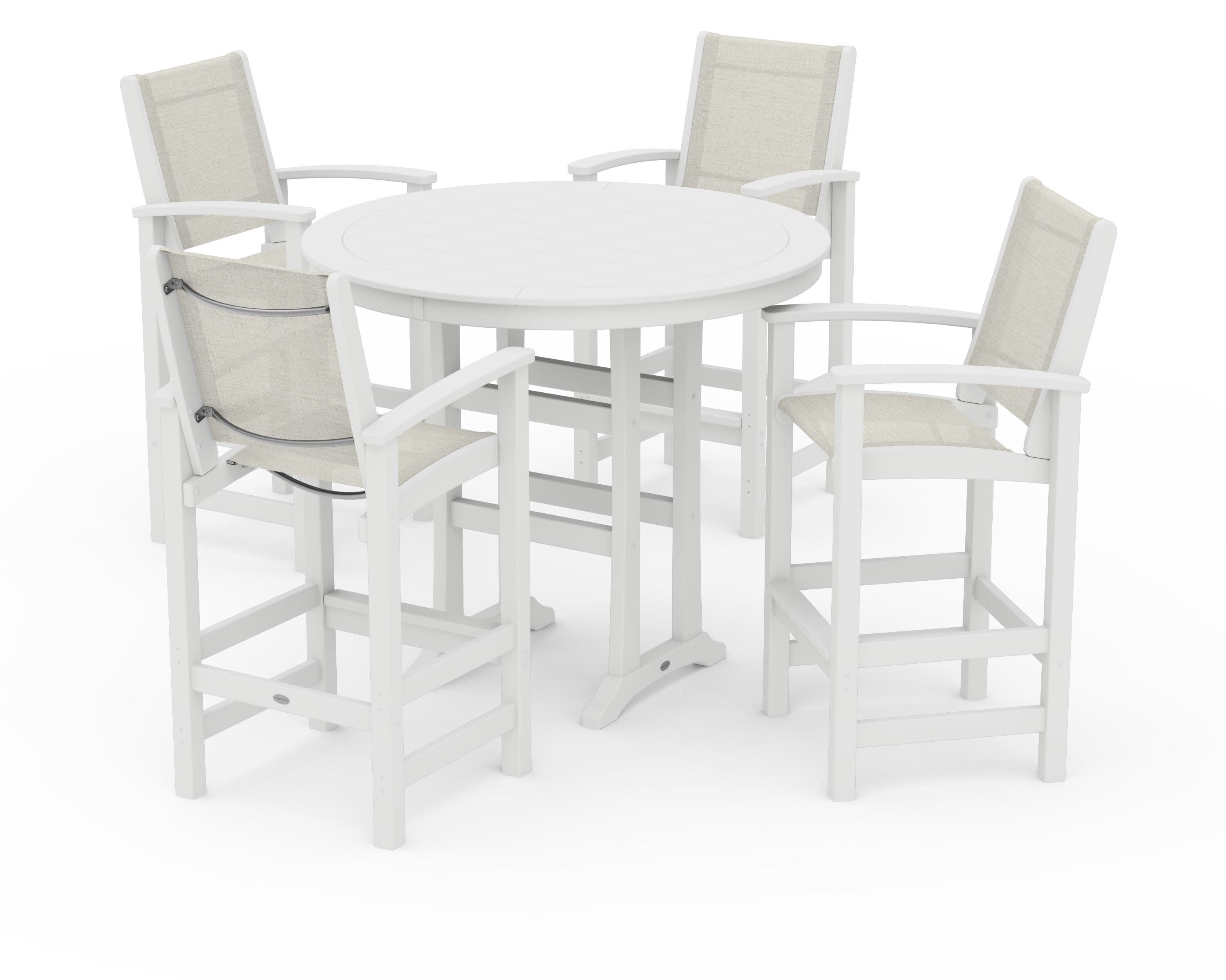 Coastal 5-Piece Nautical Trestle Bar Set in White / Parchment Sling