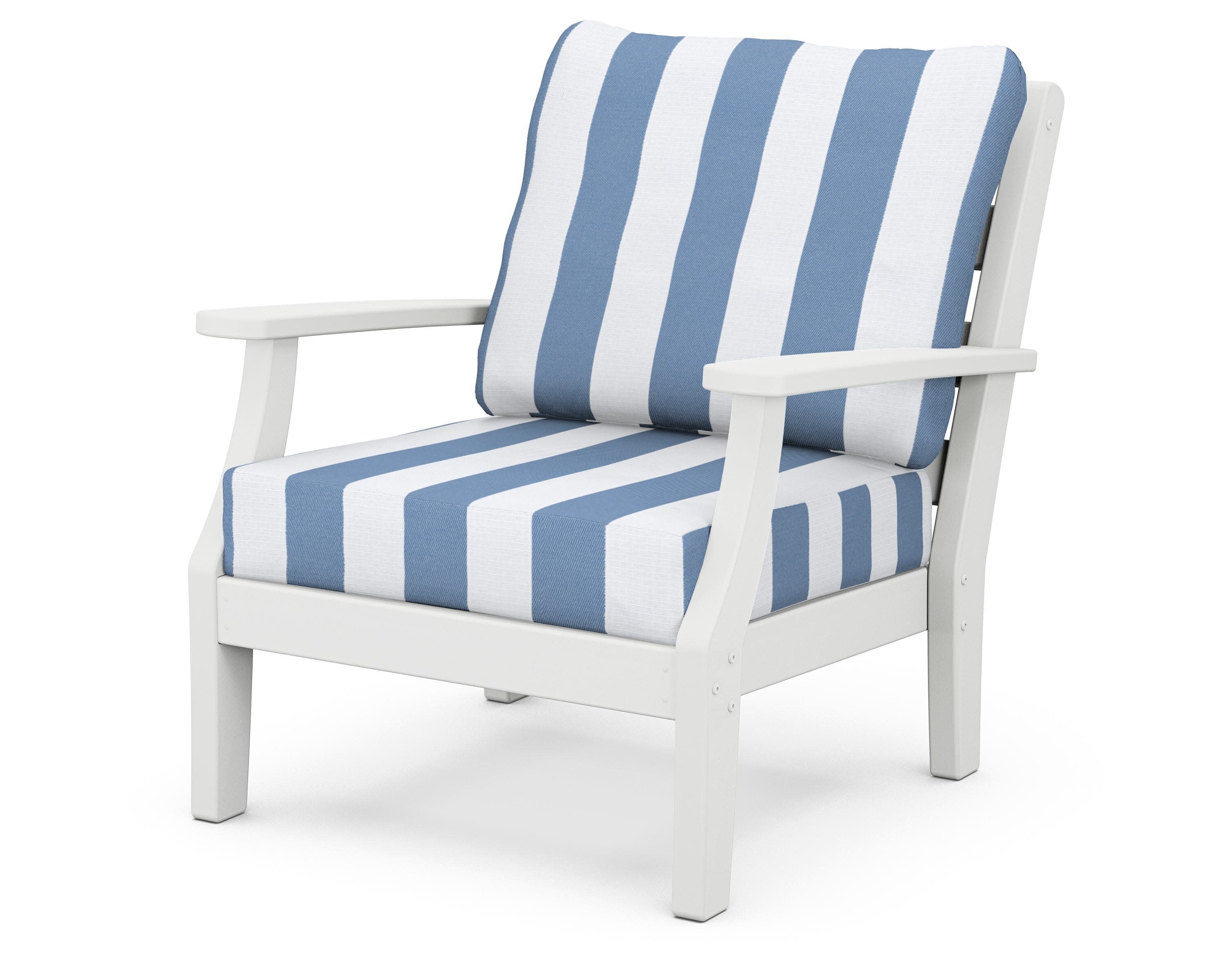 Chesapeake Deep Seating Chair in White / Cabana Stripe Sky Blue