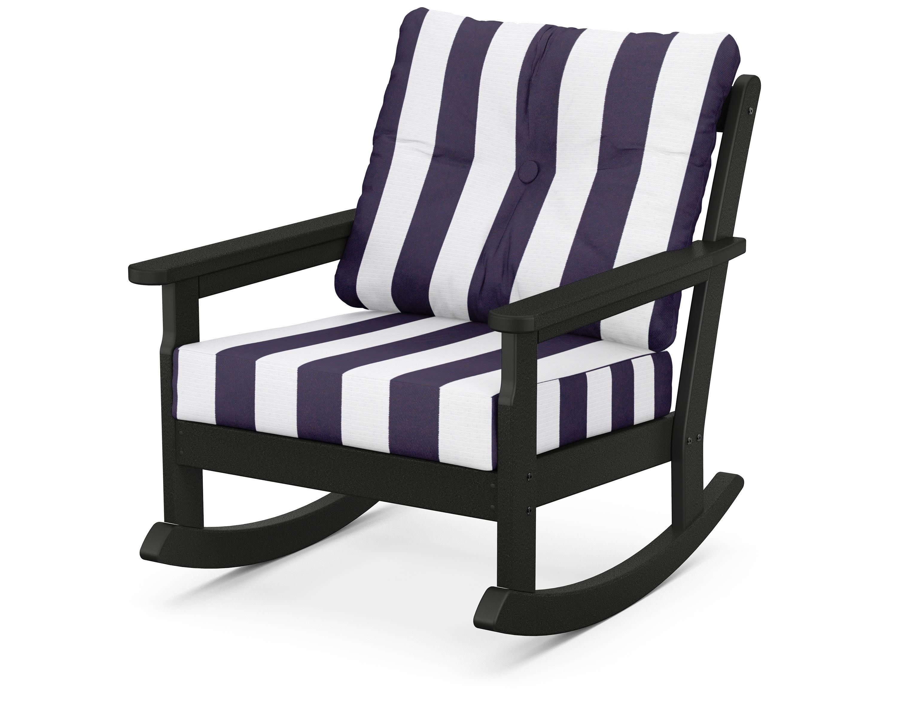 Vineyard Deep Seating Rocking Chair in Black / Cabana Stripe Navy