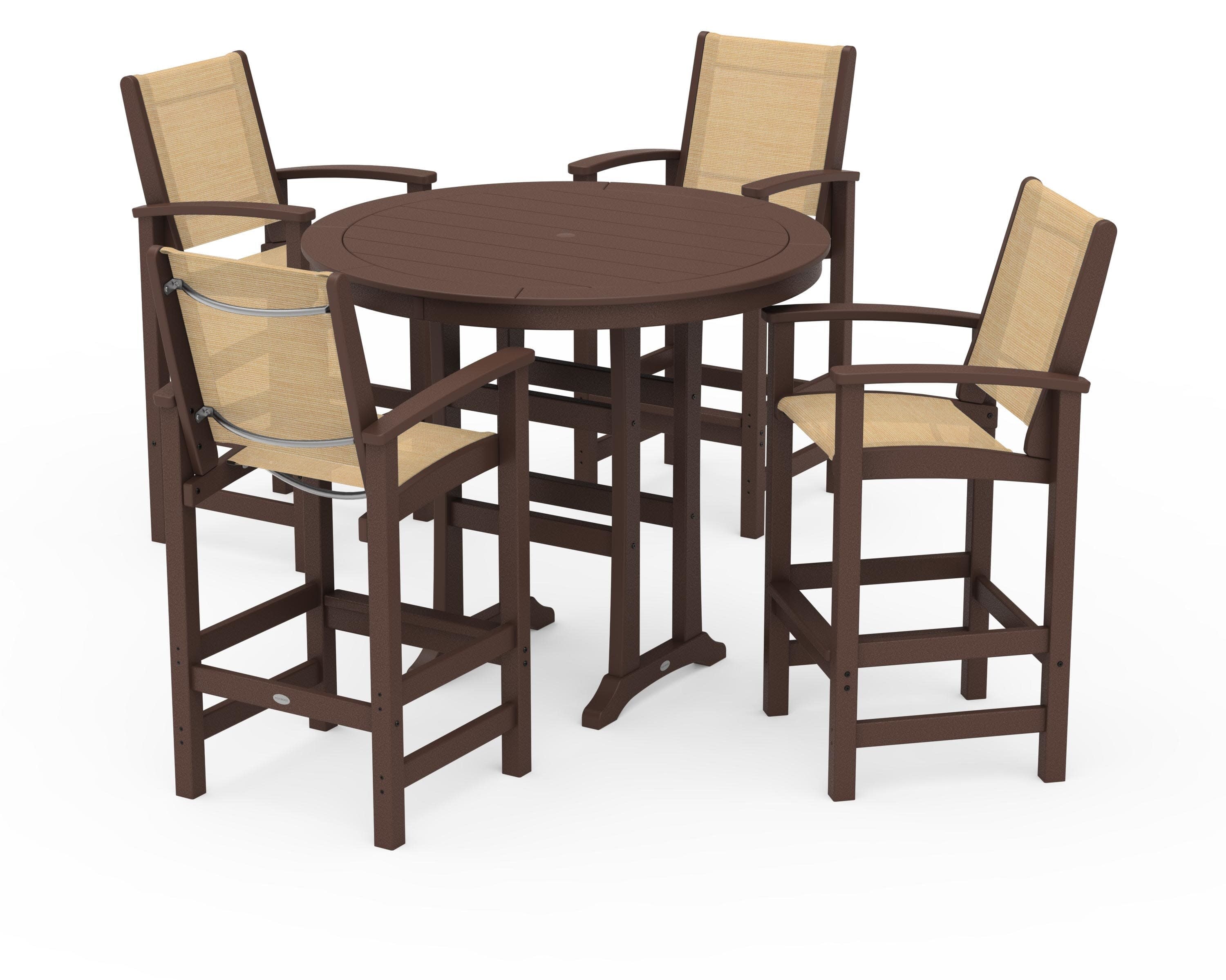 Coastal 5-Piece Nautical Trestle Bar Set in Mahogany / Dupioni Apricot Sling