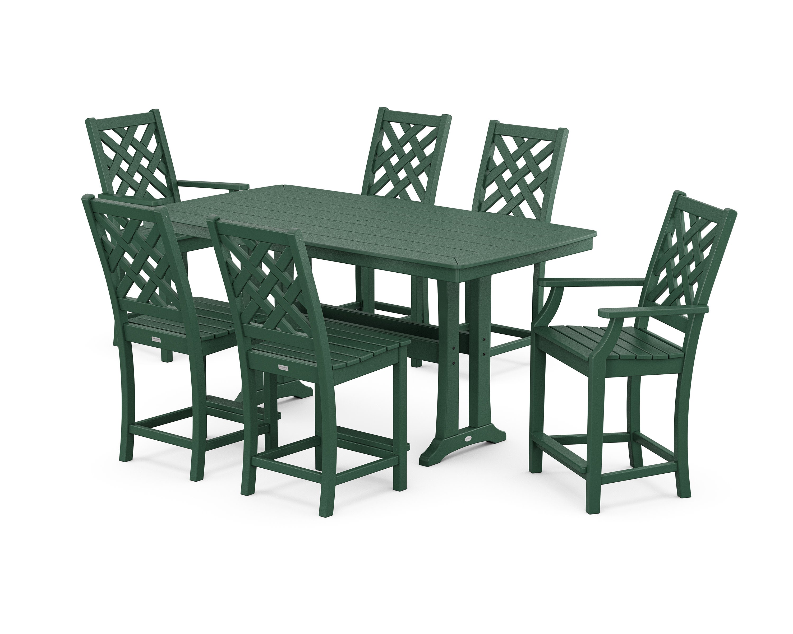 Wovendale 7-Piece Counter Set with Trestle Legs in Green
