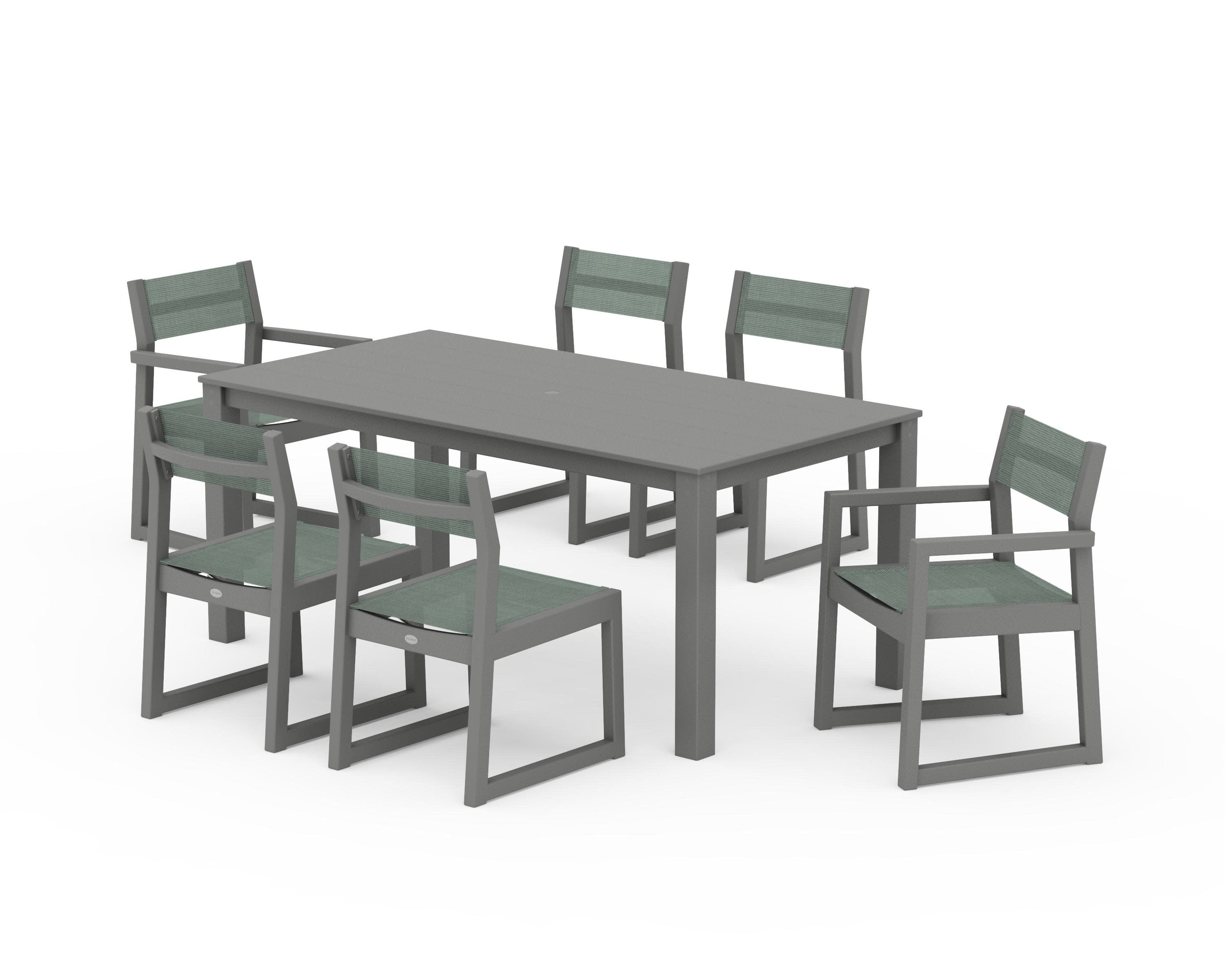 EDGE Sling 7-Piece Parsons Dining Set in Slate Grey / Dupioni Sea Mist Sling