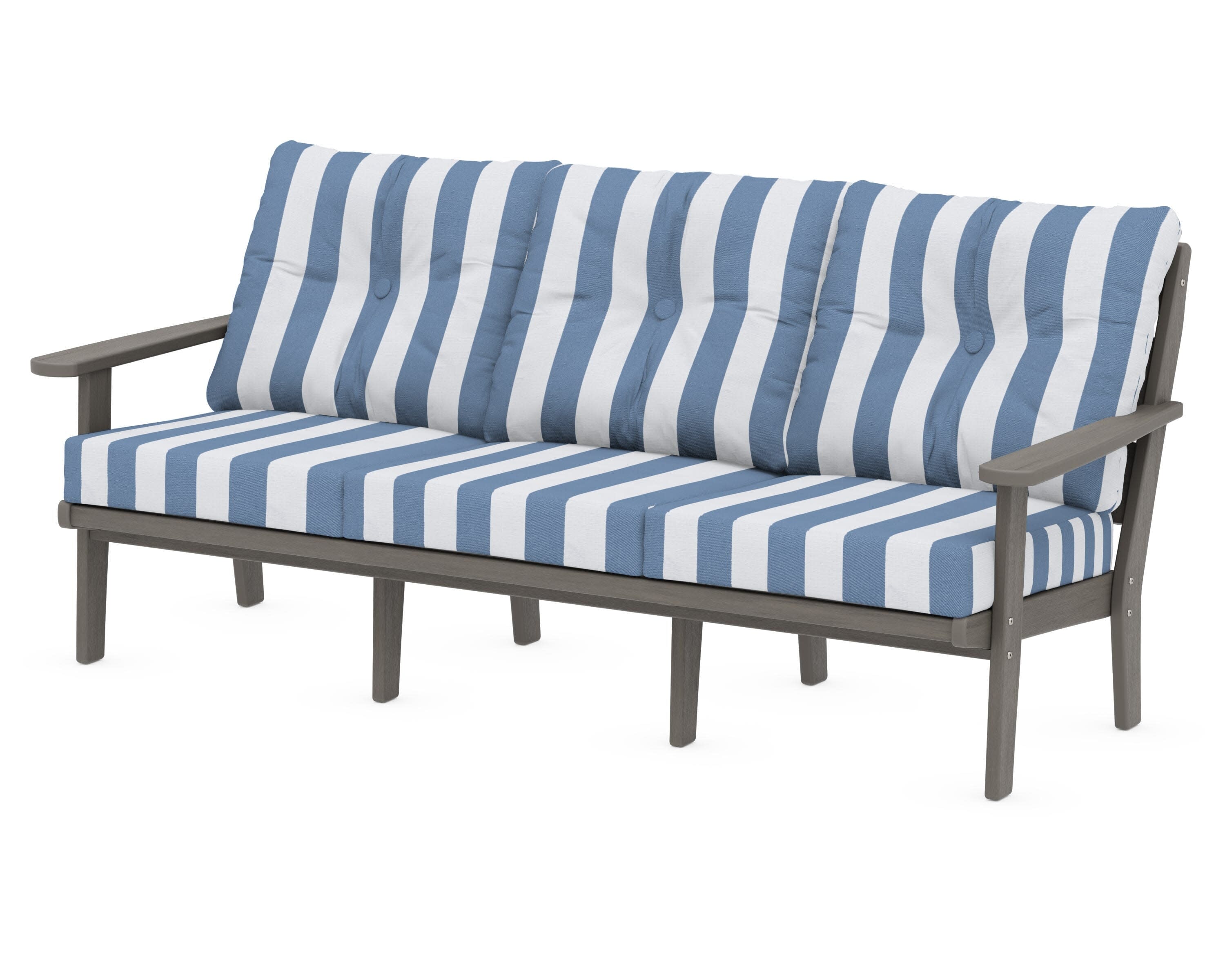 Lakeside Deep Seating Sofa in Driftwood / Cabana Stripe Sky Blue