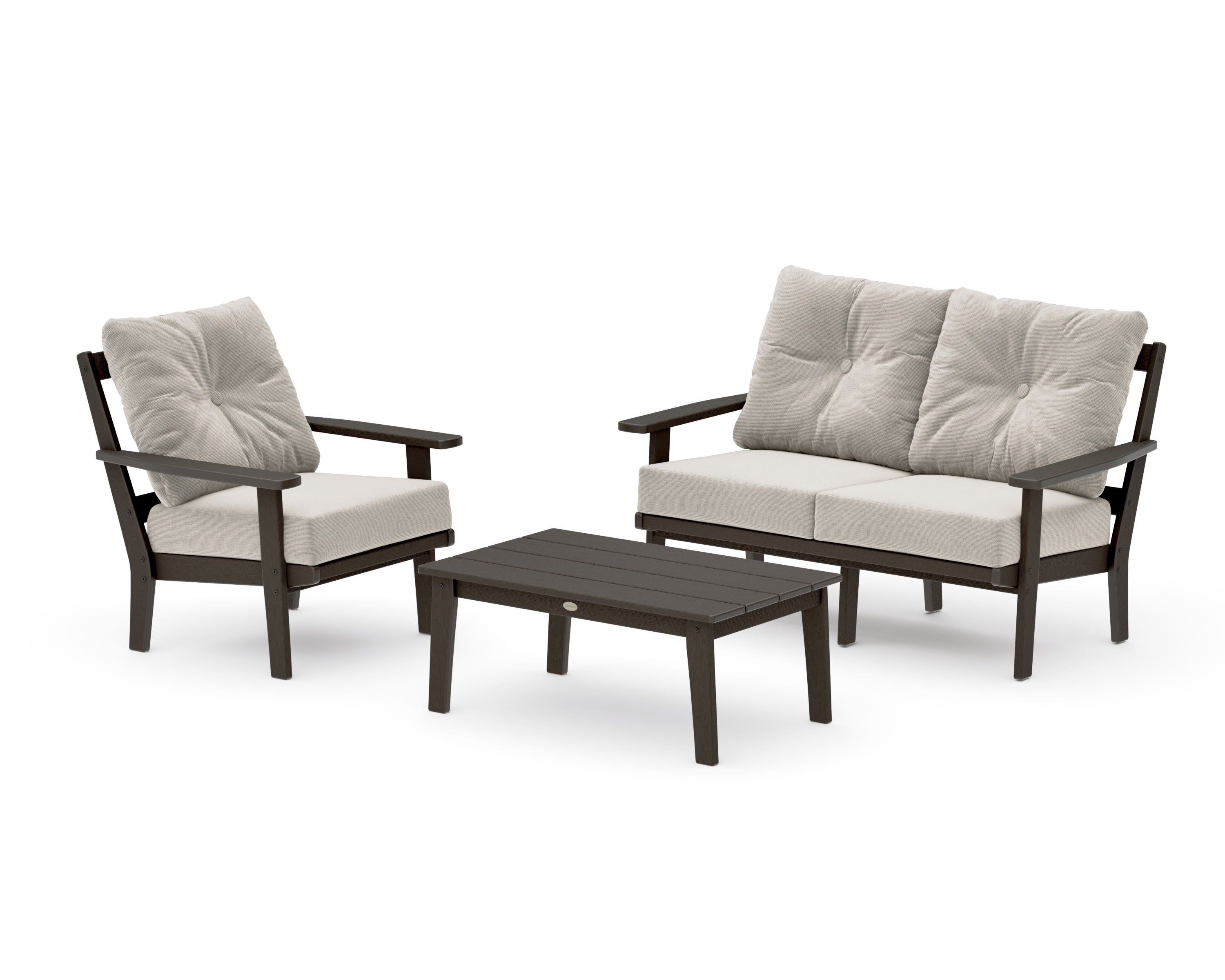 Prairie 3-Piece Deep Seating Set with Loveseat in Vintage Coffee / Dune Burlap
