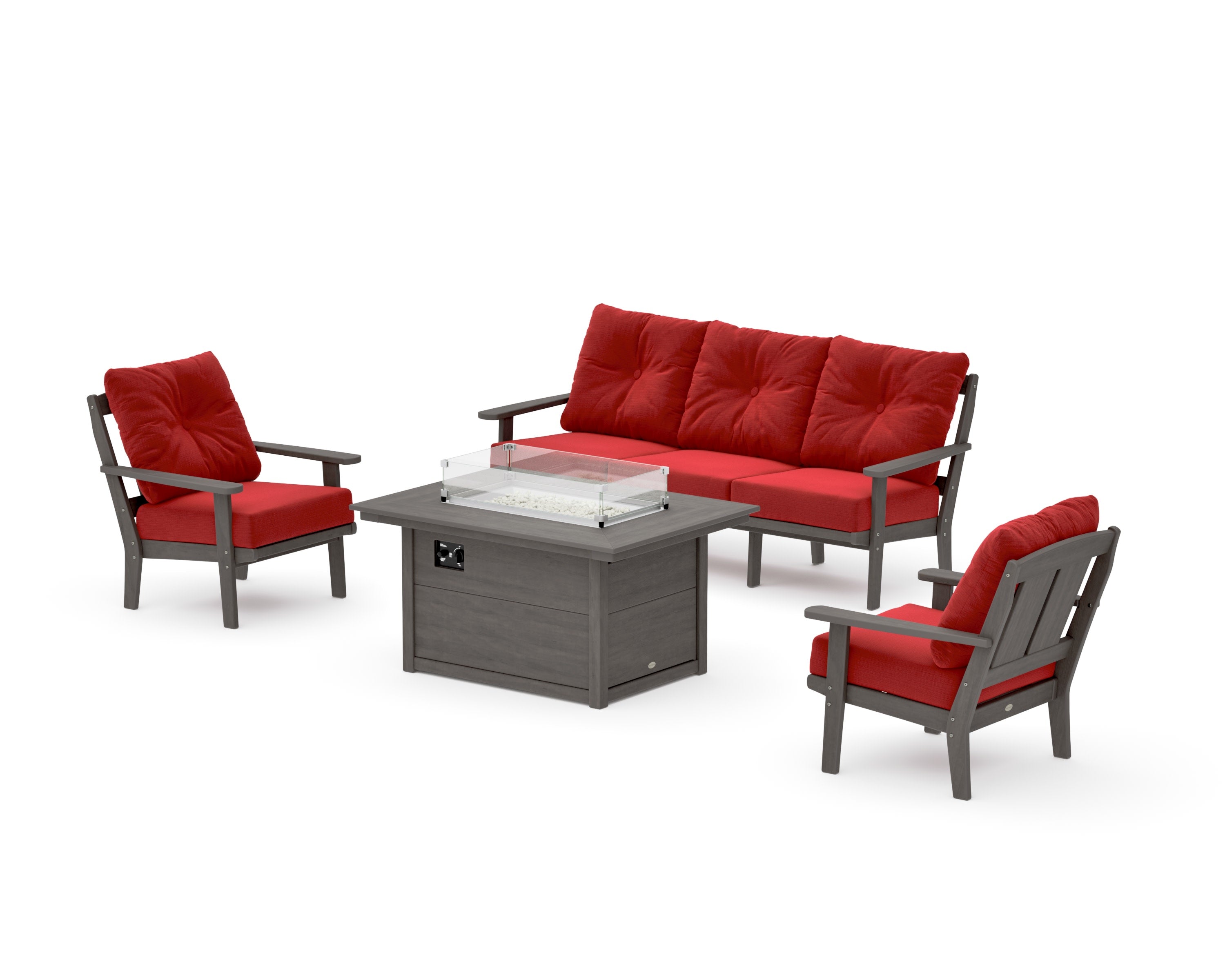 Mission Deep Seating Fire Pit Table Set in Driftwood / Crimson Linen