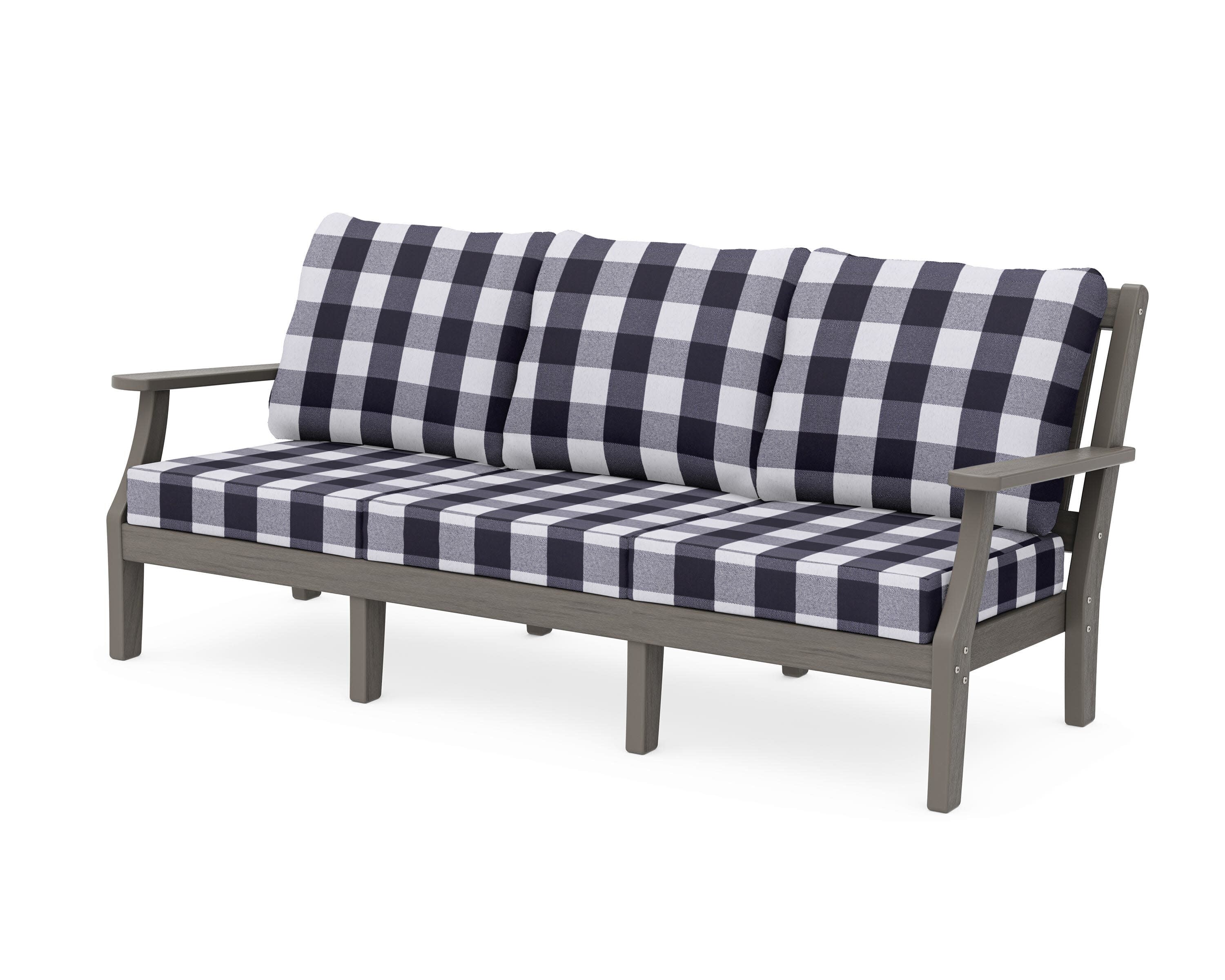 Chinoiserie Deep Seating Sofa in Driftwood / Buffalo Plaid Navy