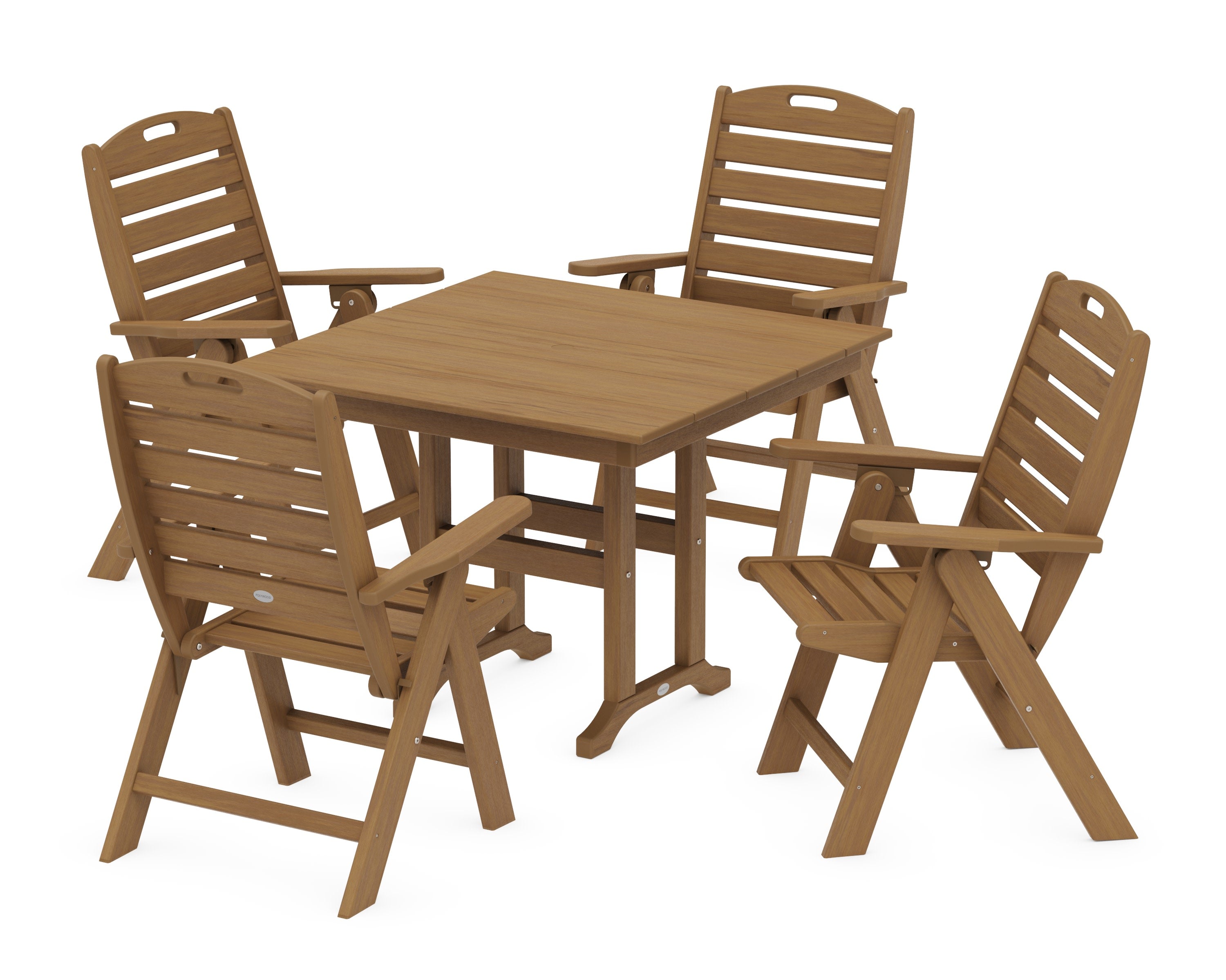 Nautical Folding Highback Chair 5-Piece Farmhouse Dining Set in Natural