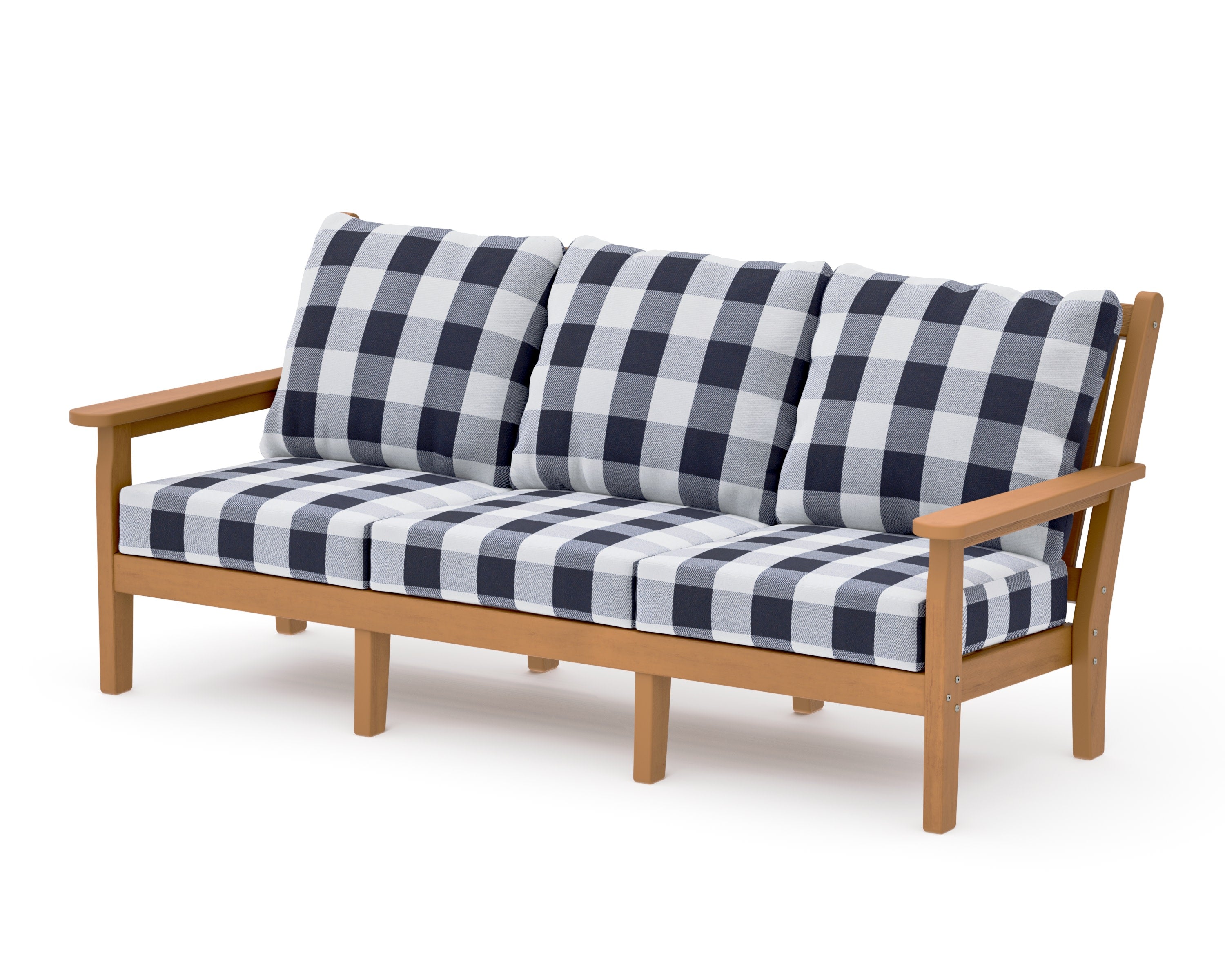 Chippendale Deep Seating Sofa in Natural / Buffalo Plaid Navy