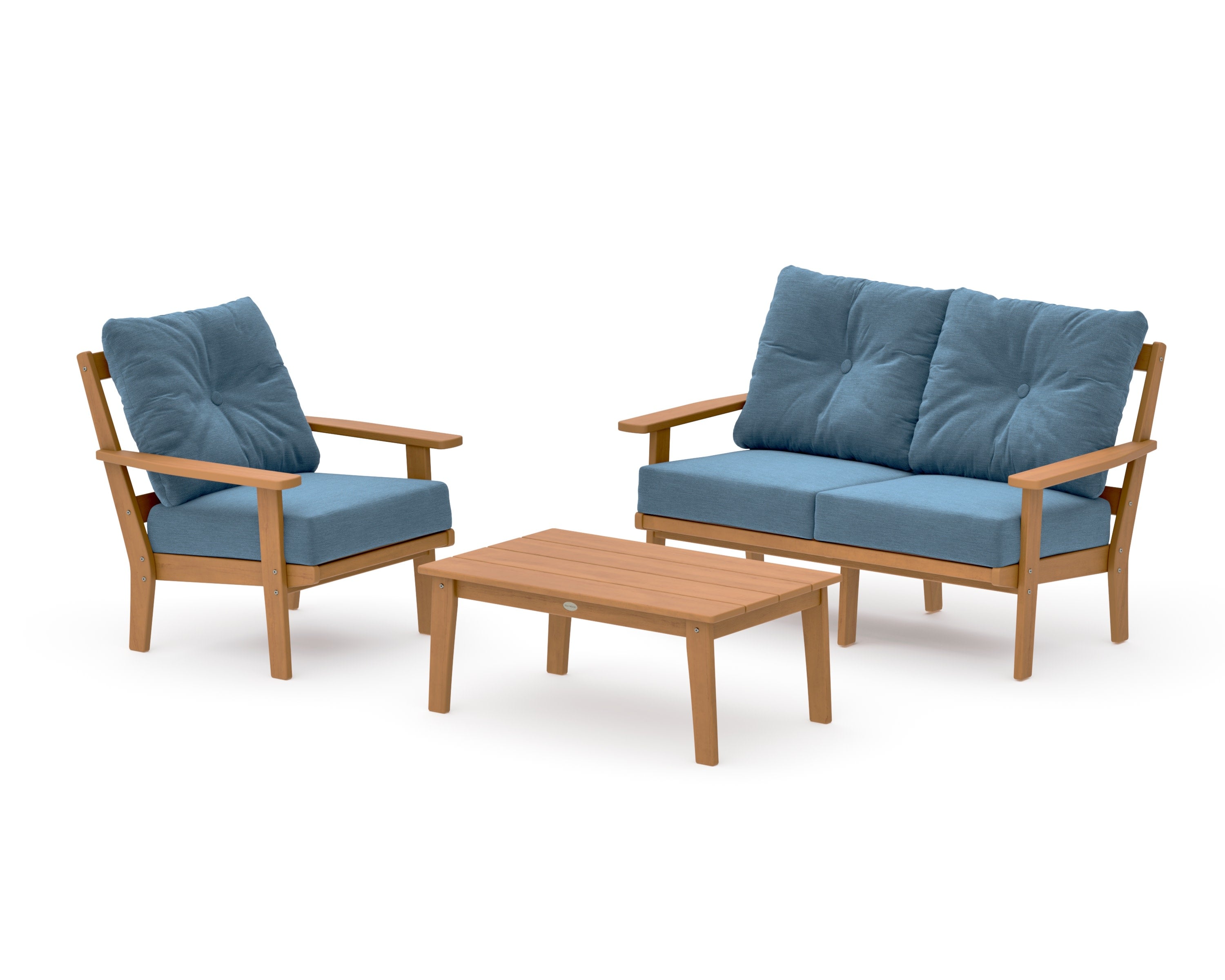 Prairie 3-Piece Deep Seating Set with Loveseat in Natural / Sky Blue