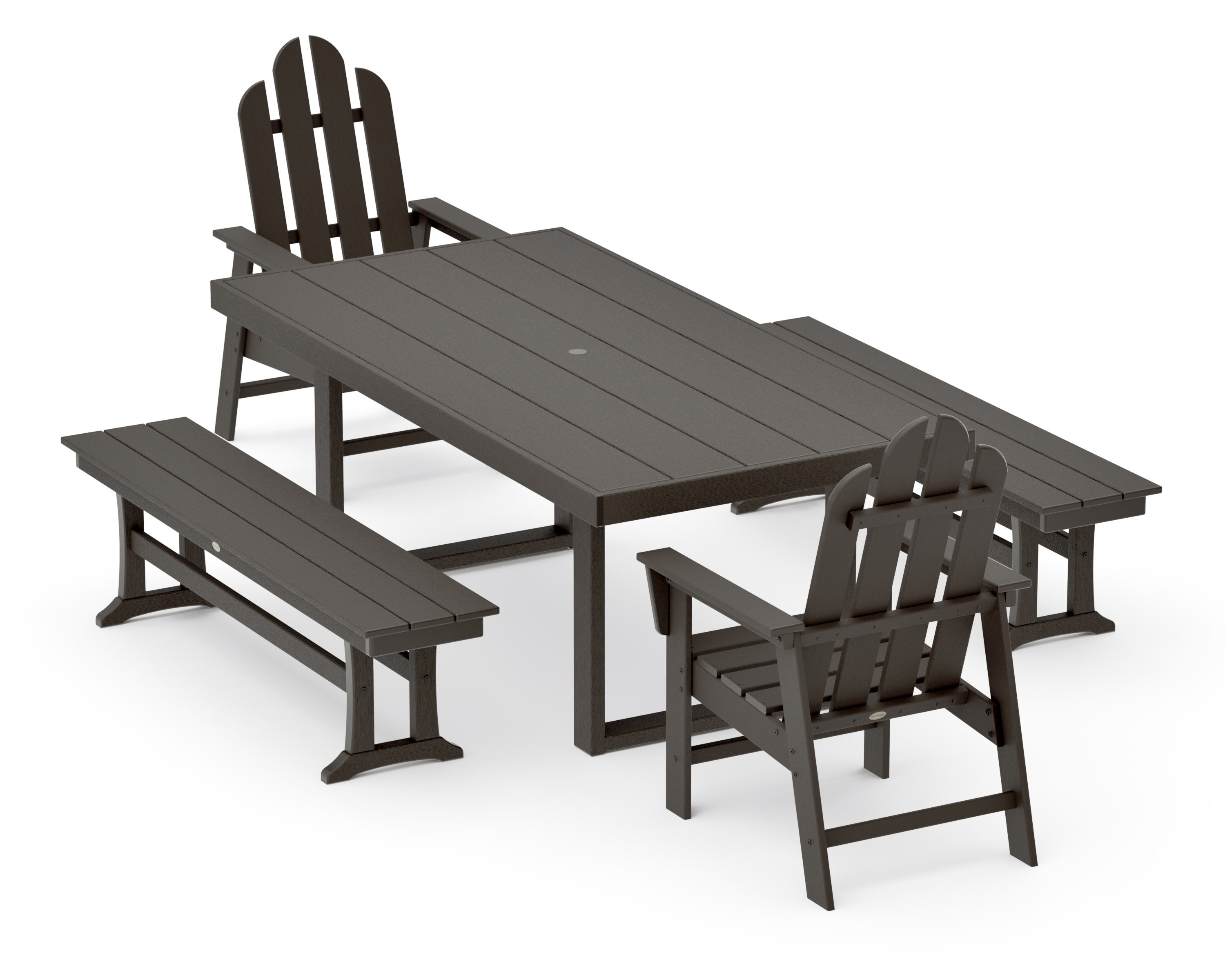 Long Island 5-Piece Dining Set with Benches in Vintage Coffee