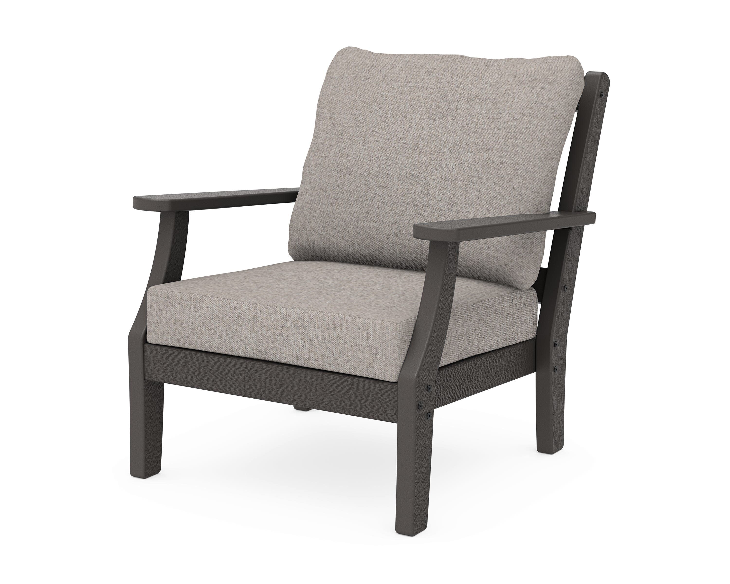Chinoiserie Deep Seating Chair in Vintage Coffee / Weathered Tweed