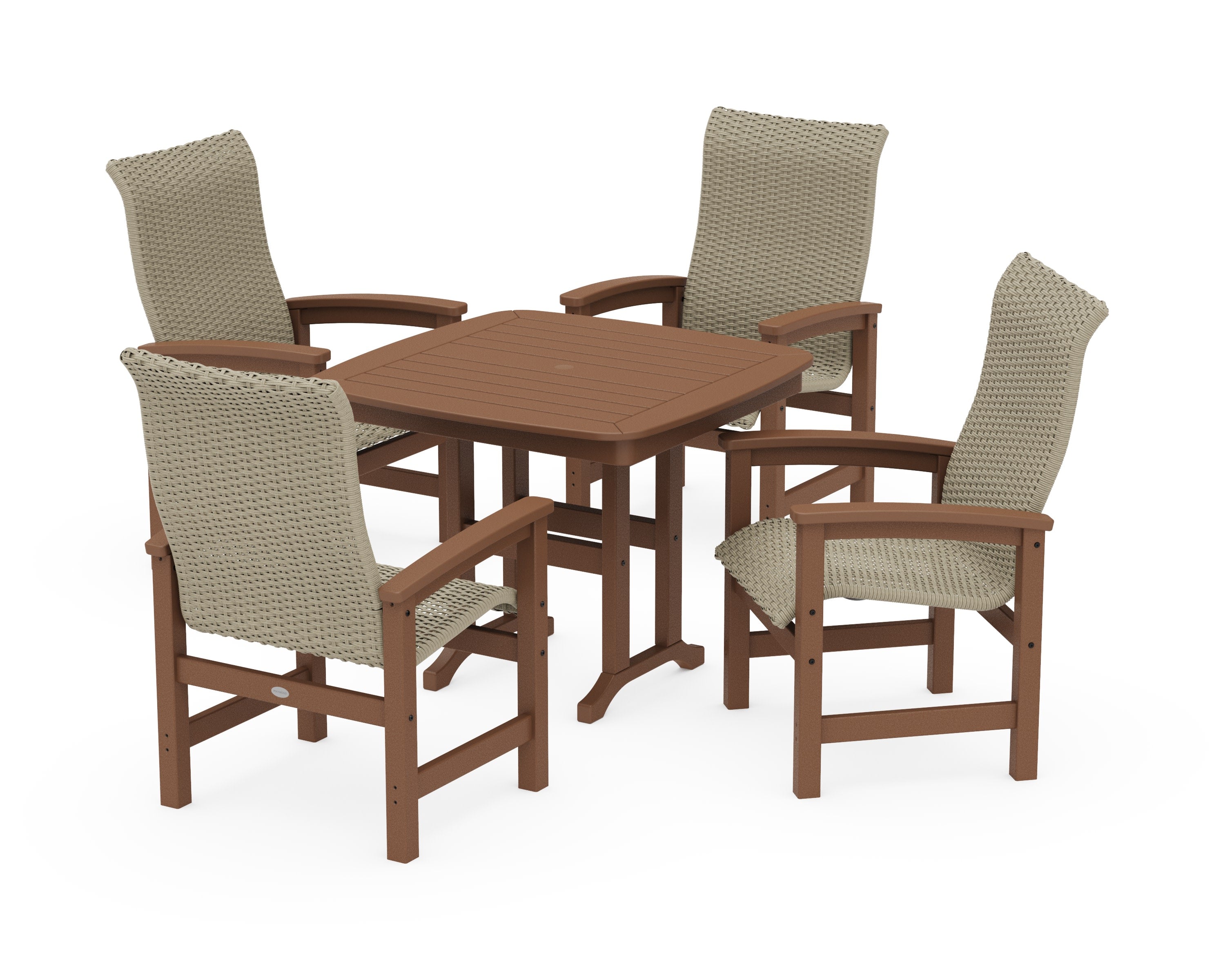 Coastal Woven High-Back 5-Piece Dining Set in Teak / Dune Grass