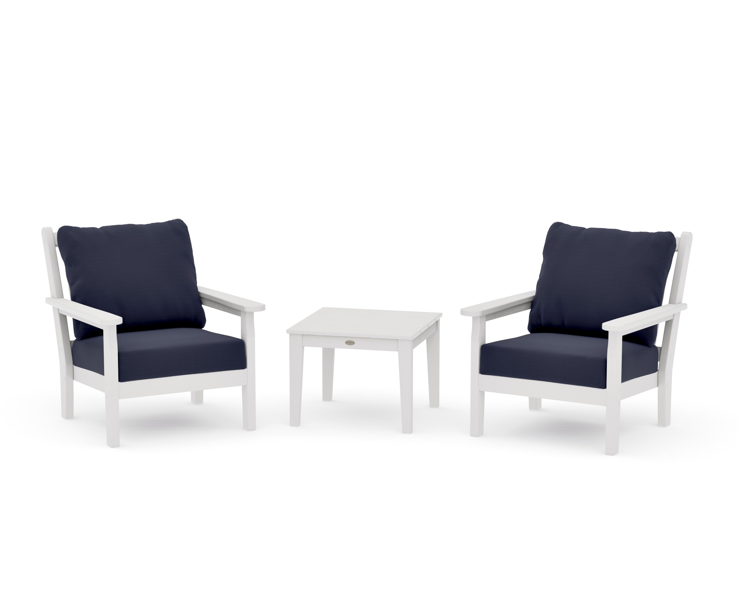 Chippendale 3-Piece Deep Seating Set in Vintage White / Navy Linen