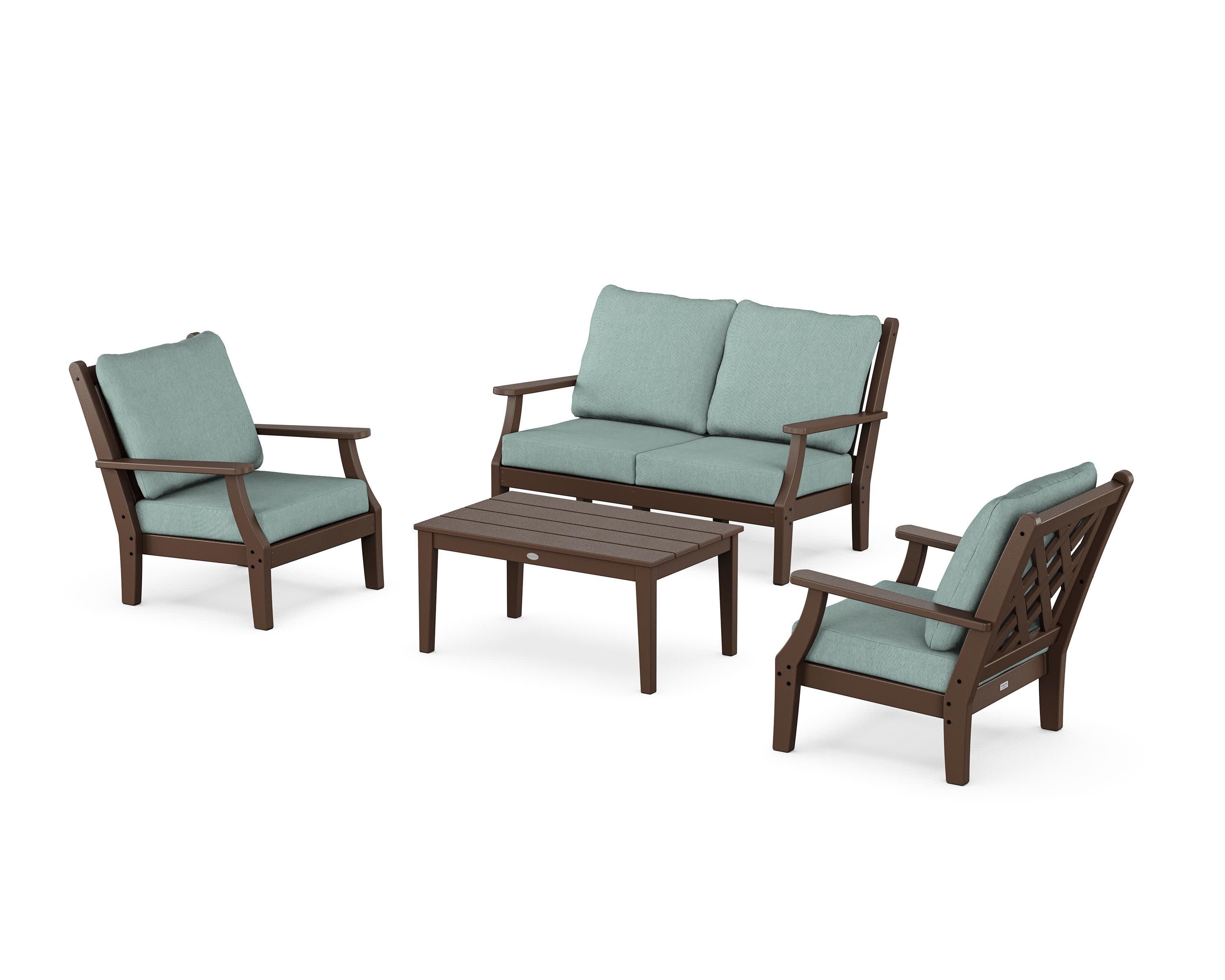 Wovendale 4-Piece Deep Seating Set with Loveseat in Mahogany / Glacier Spa