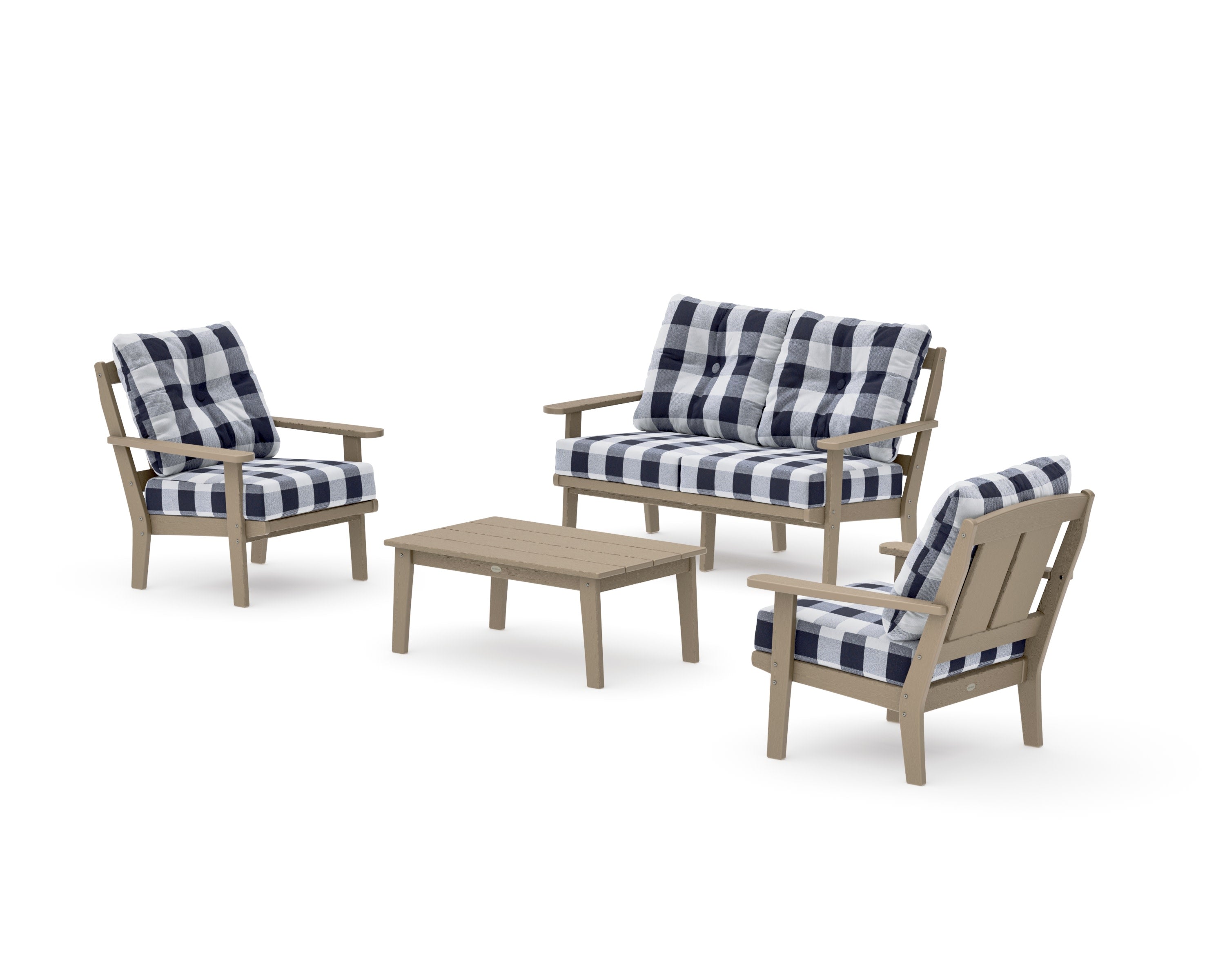 Mission 4-Piece Deep Seating Set with Loveseat in Vintage Sahara / Buffalo Plaid Navy