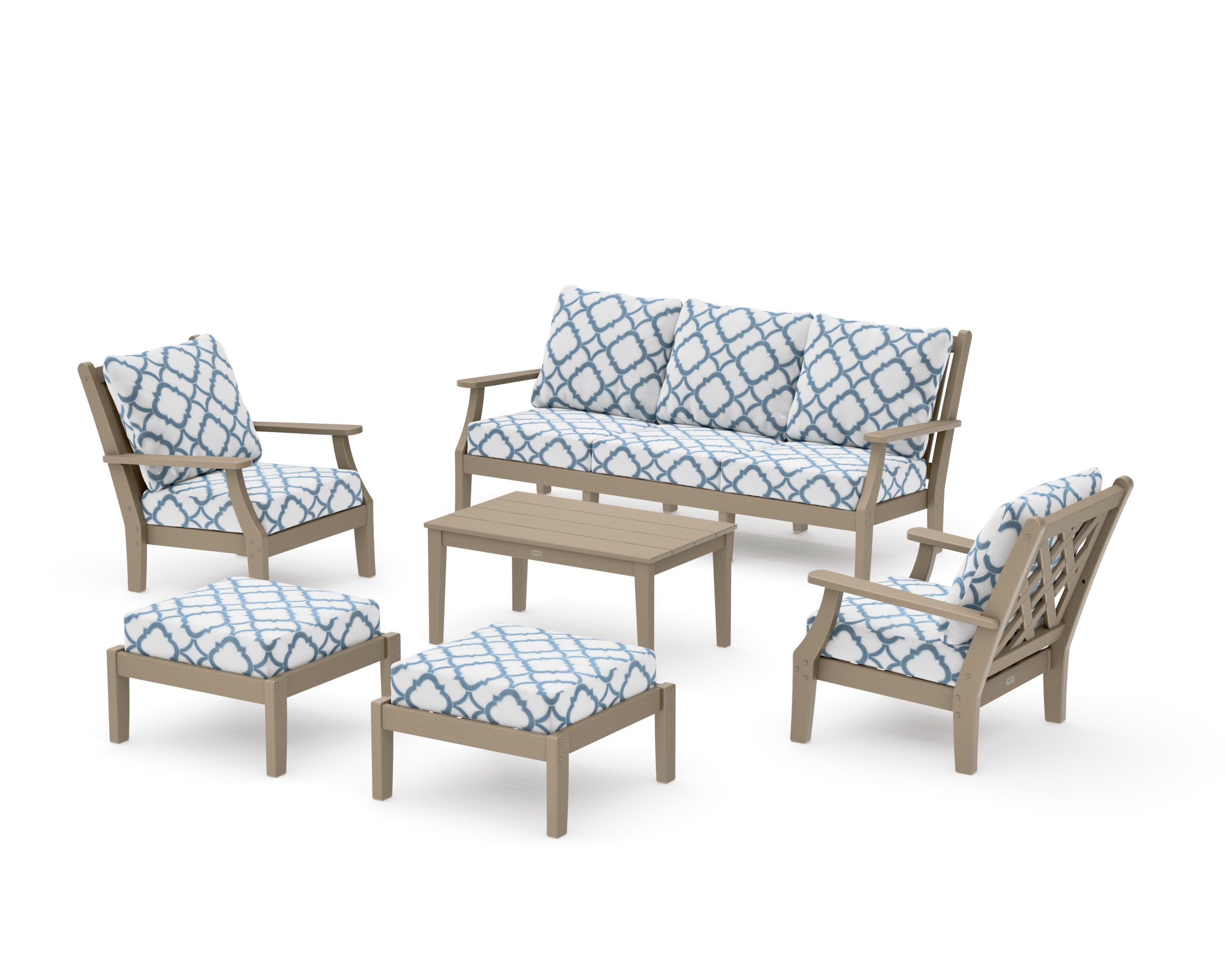 Wovendale 6-Piece Lounge Sofa Set in Vintage Sahara / Trellis Sky Blue