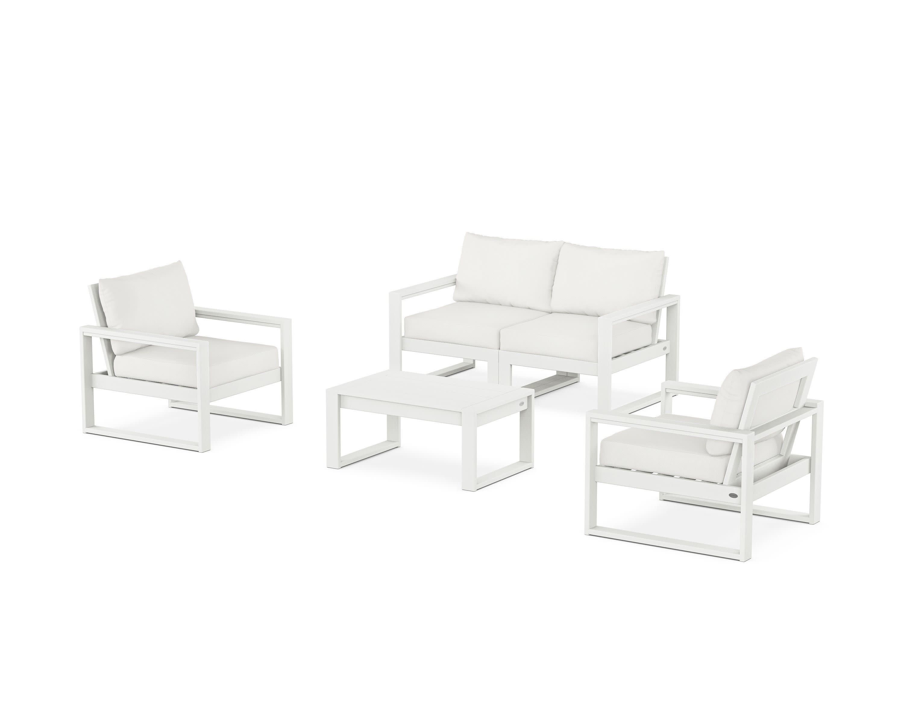 EDGE Sectional 4-Piece Deep Seating Set with Loveseat in Vintage White / Natural Linen