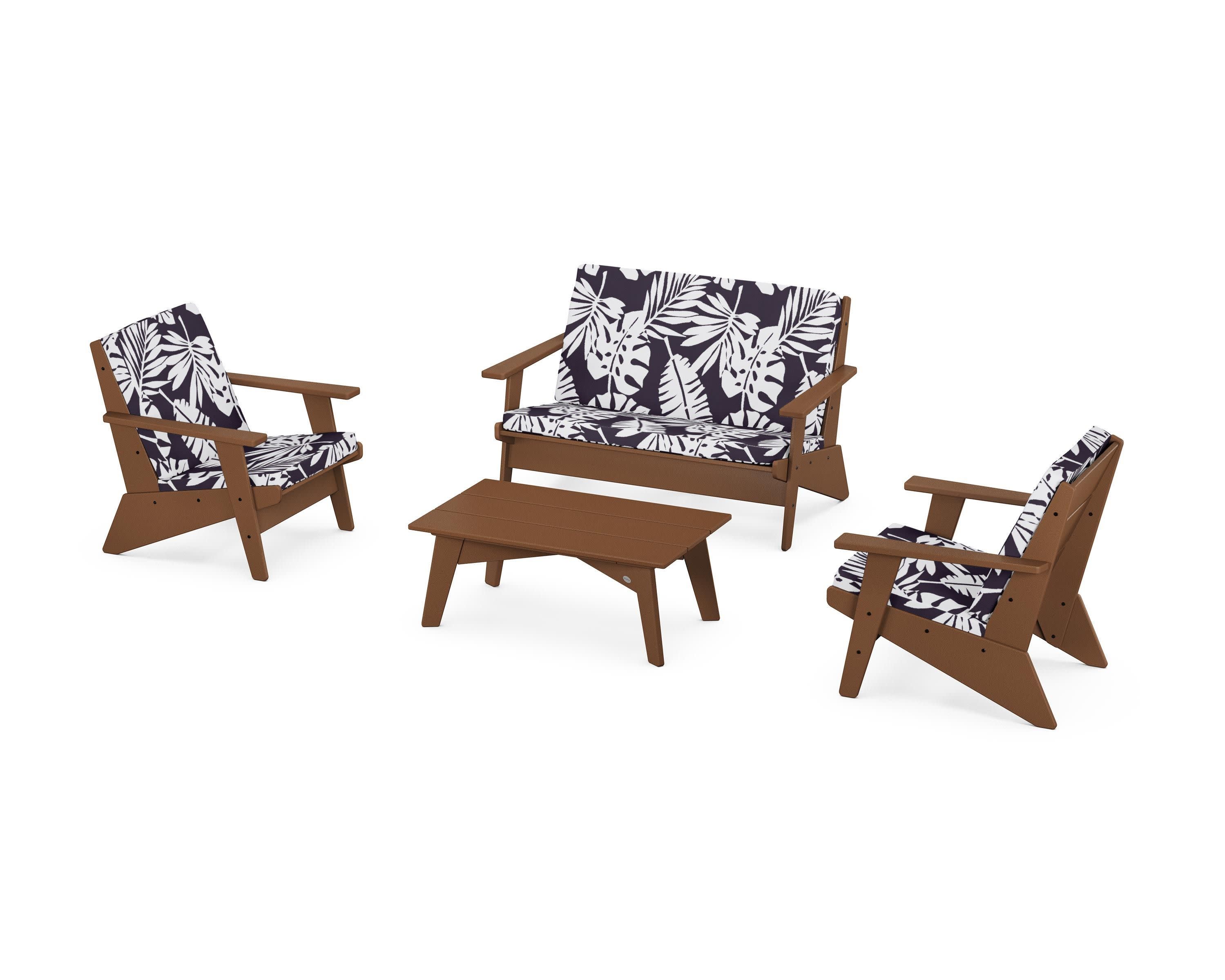 Riviera Modern Lounge 4-Piece Set in Teak / Leaf Navy