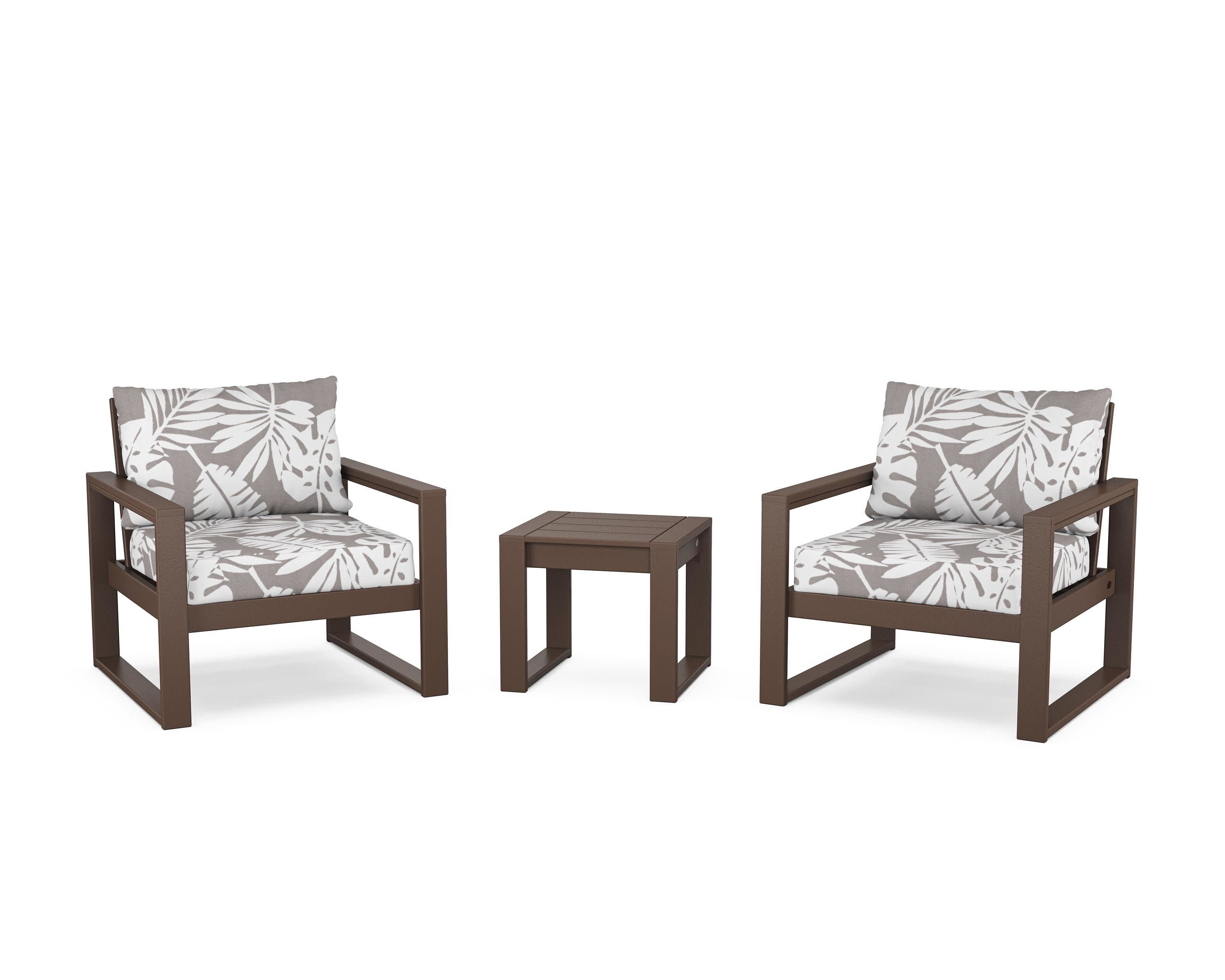 EDGE Sectional 3-Piece Deep Seating Set in Mahogany / Leaf Grey Mist