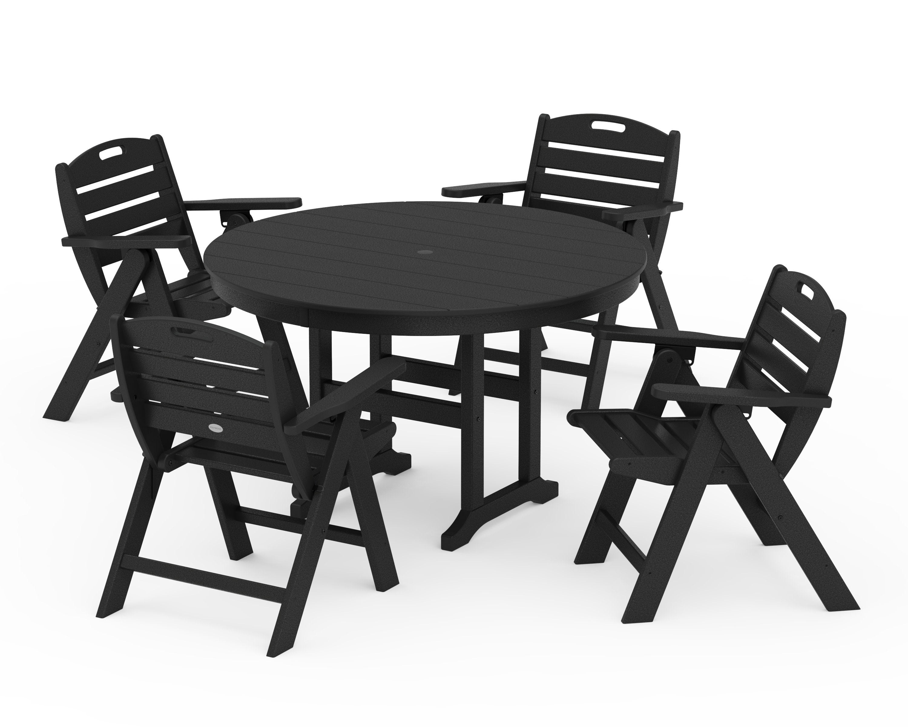 Nautical Folding Lowback Chair 5-Piece Round Farmhouse Dining Set in Black
