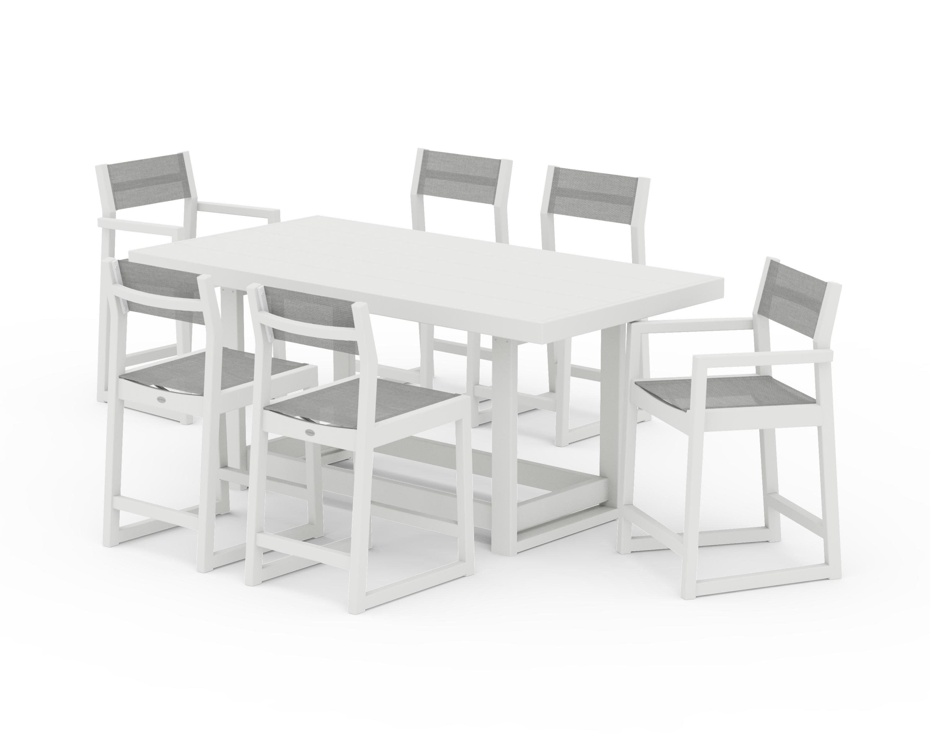 EDGE Sling 7-Piece Counter Table Set in Vintage White / Metallic Sling