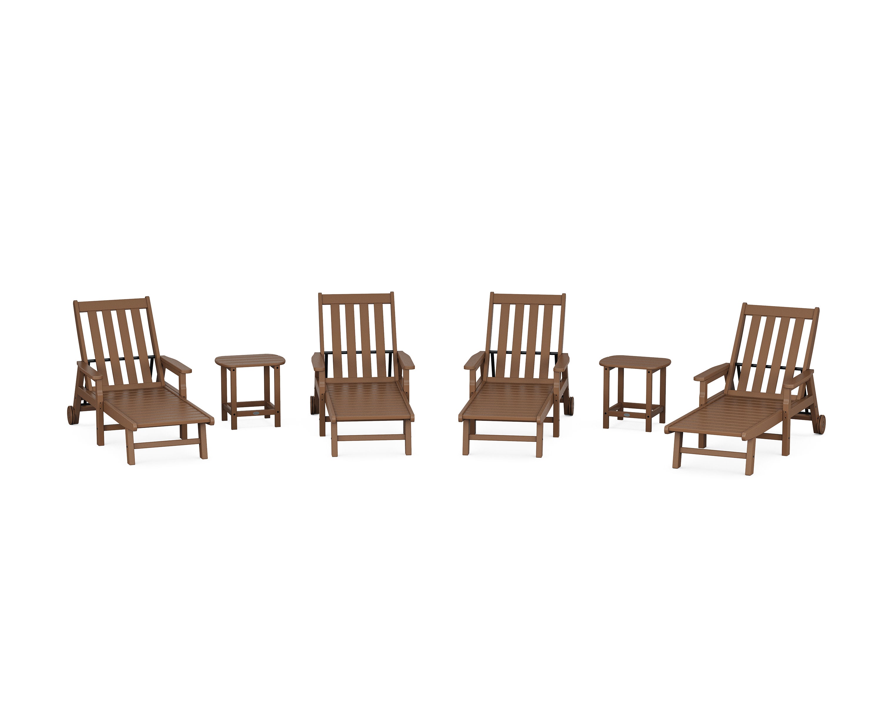Vineyard 6-Piece Chaise with Arms and Wheels Set in Teak