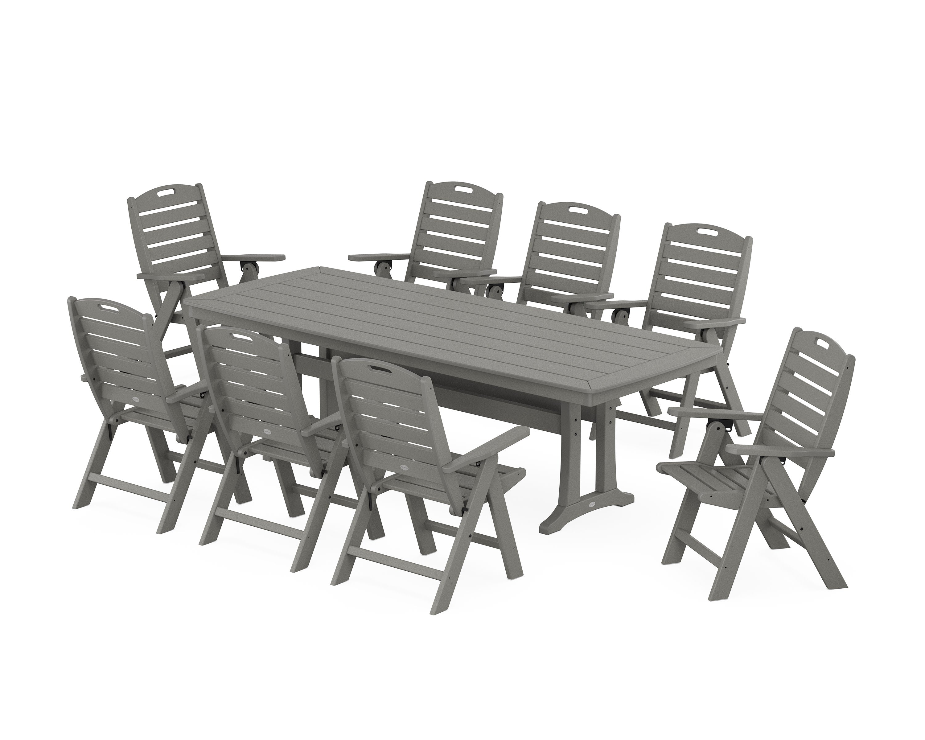 Nautical Highback 9-Piece Dining Set with Trestle Legs in Slate Grey