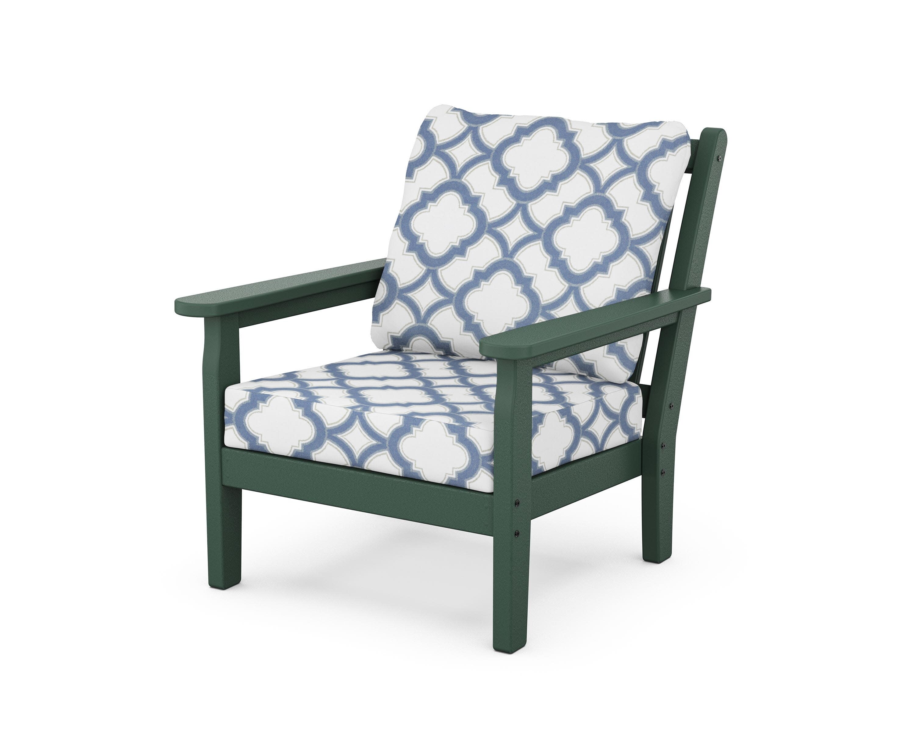 Chippendale Deep Seating Chair in Green / Trellis Sky Blue