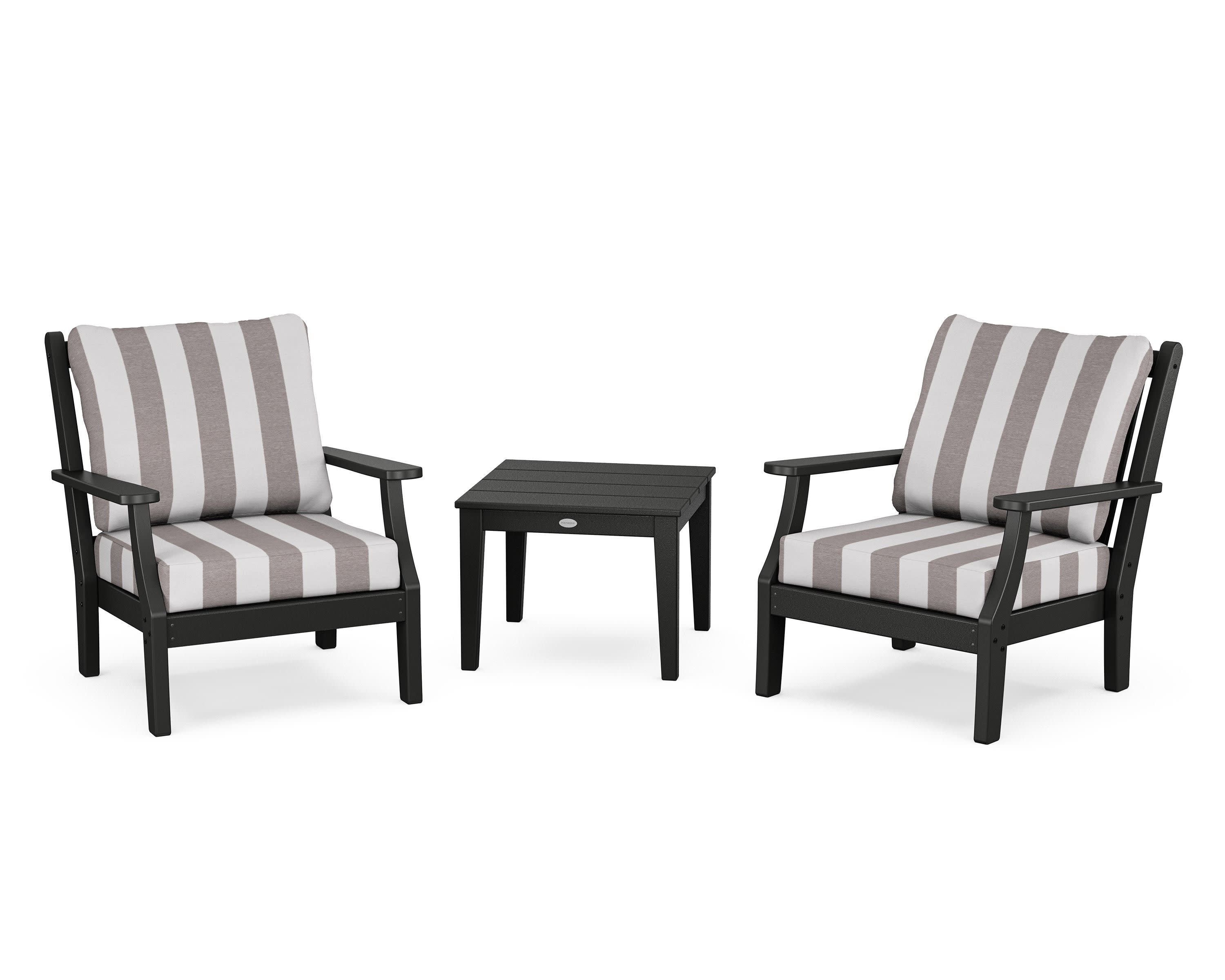 Wovendale 3-Piece Deep Seating Set in Black / Cabana Stripe Grey Mist