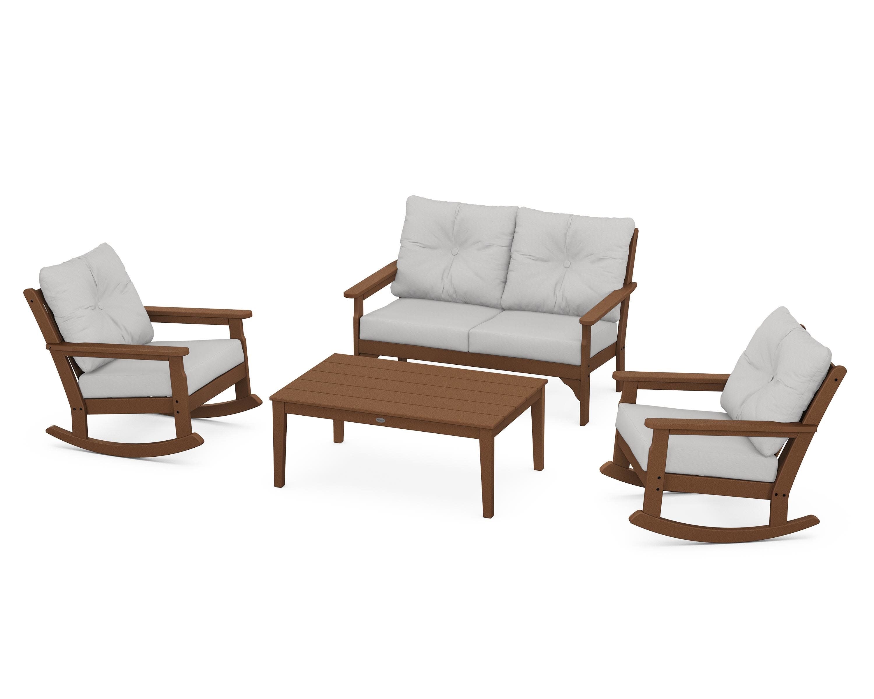 Vineyard 4-Piece Deep Seating Rocking Chair Set in Teak / Diamond in the Rough