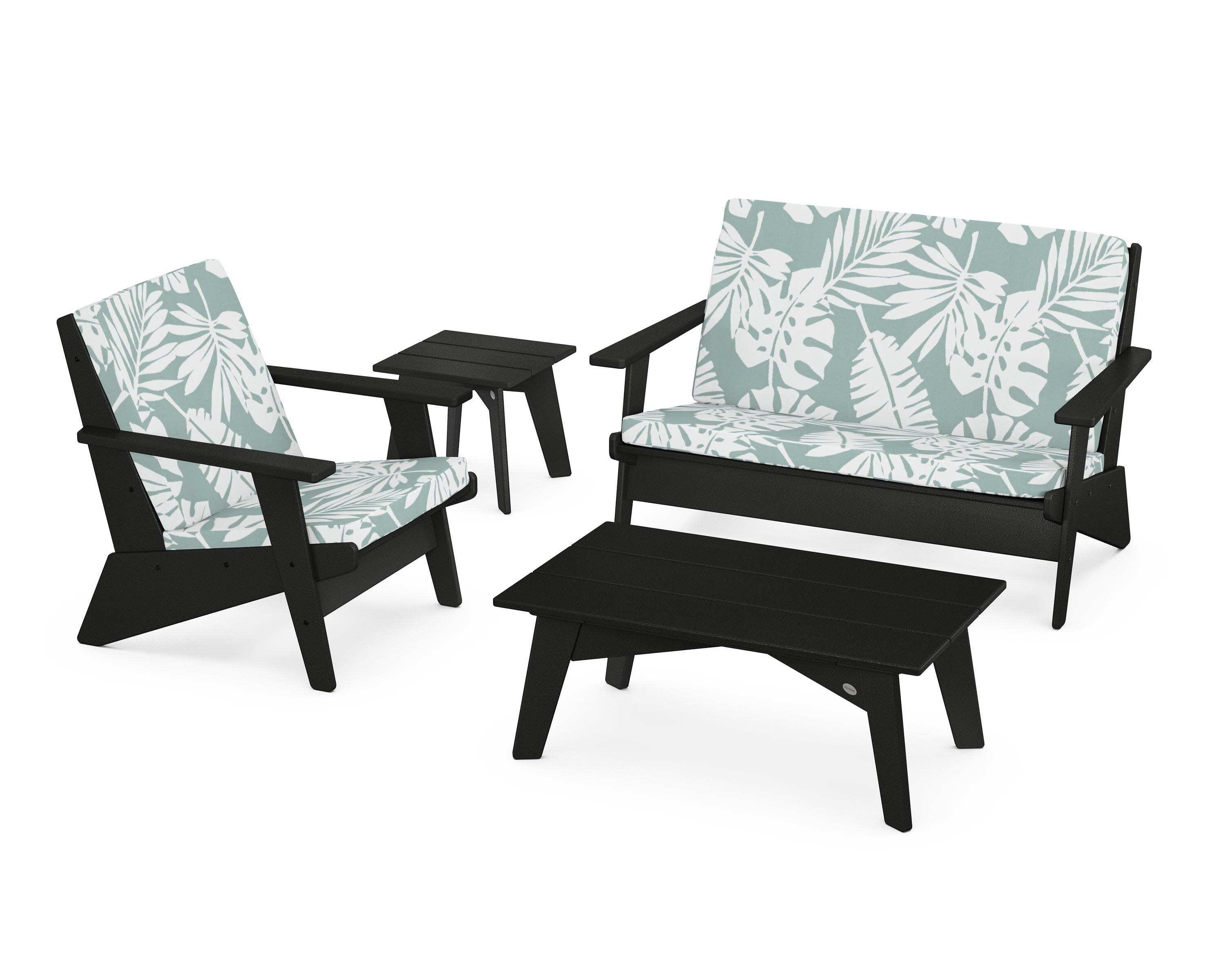Riviera Modern Lounge 4-Piece Set in Black / Leaf Glacier Spa