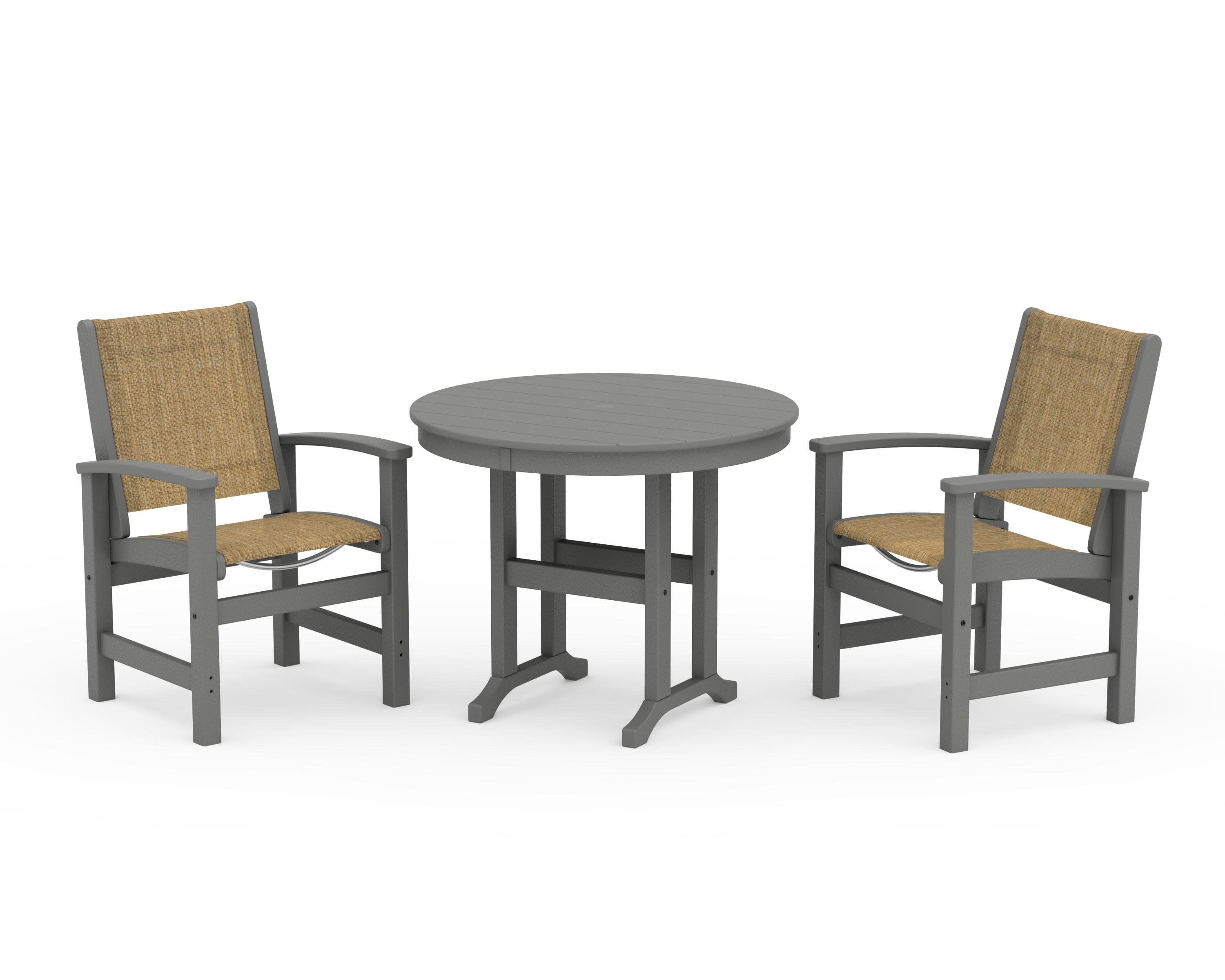 Coastal 3-Piece Round Dining Set in Slate Grey / Burlap Sling