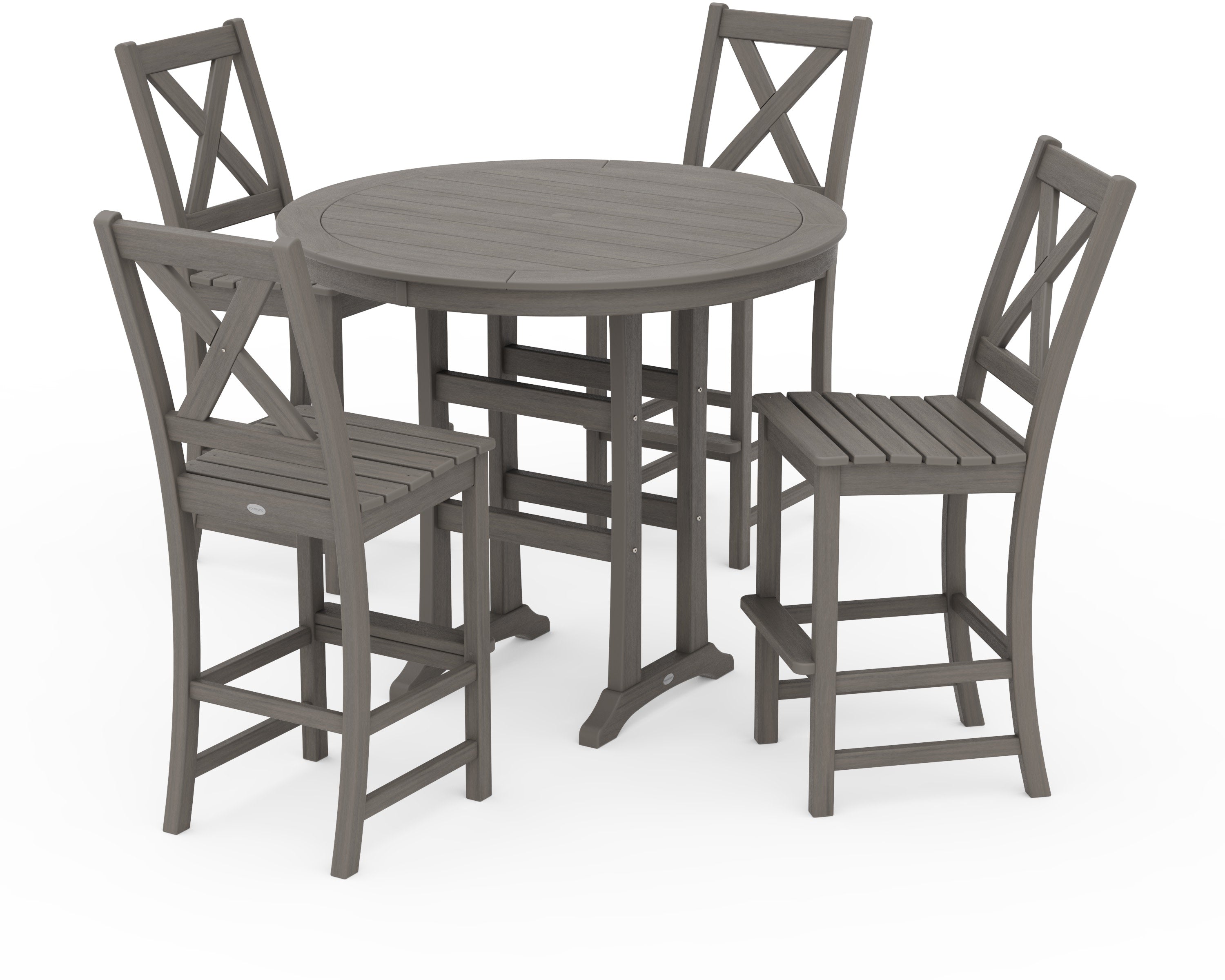 Braxton 5-Piece Nautical Trestle Arm Chair Bar Set in Driftwood
