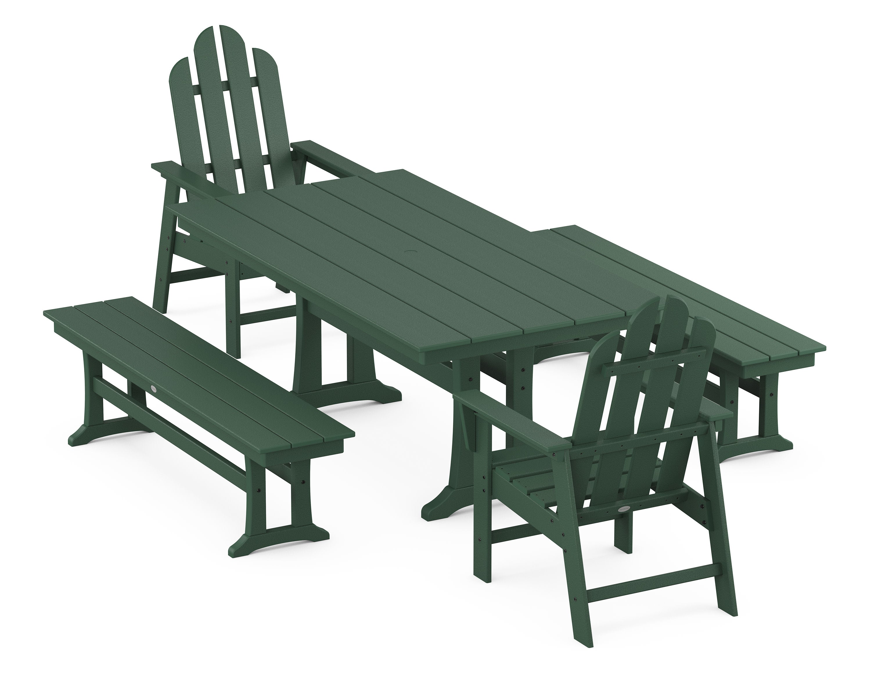 Long Island 5-Piece Farmhouse Dining Set With Trestle Legs in Green