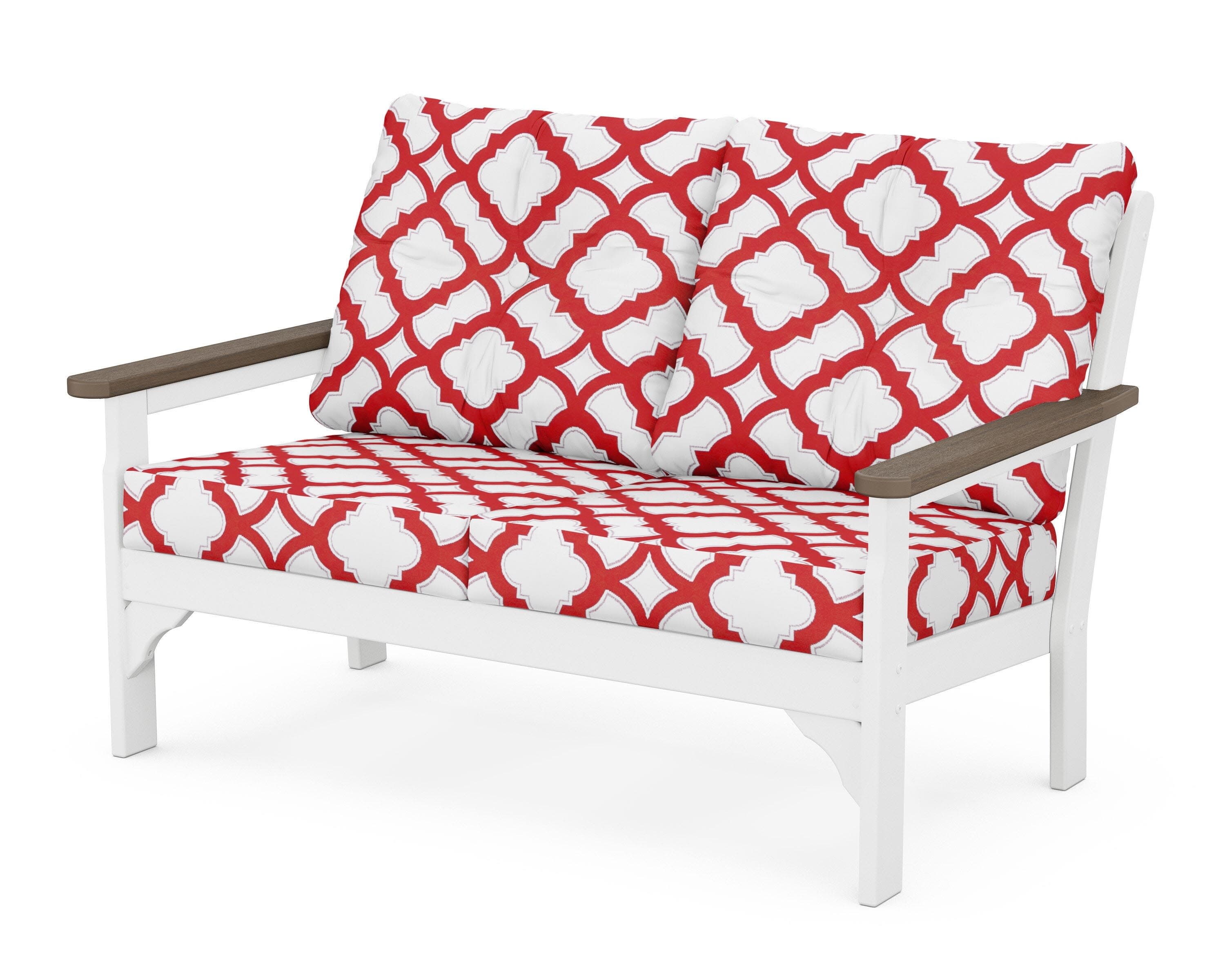 Vineyard Deep Seating Loveseat in White / Kona / Trellis Crimson