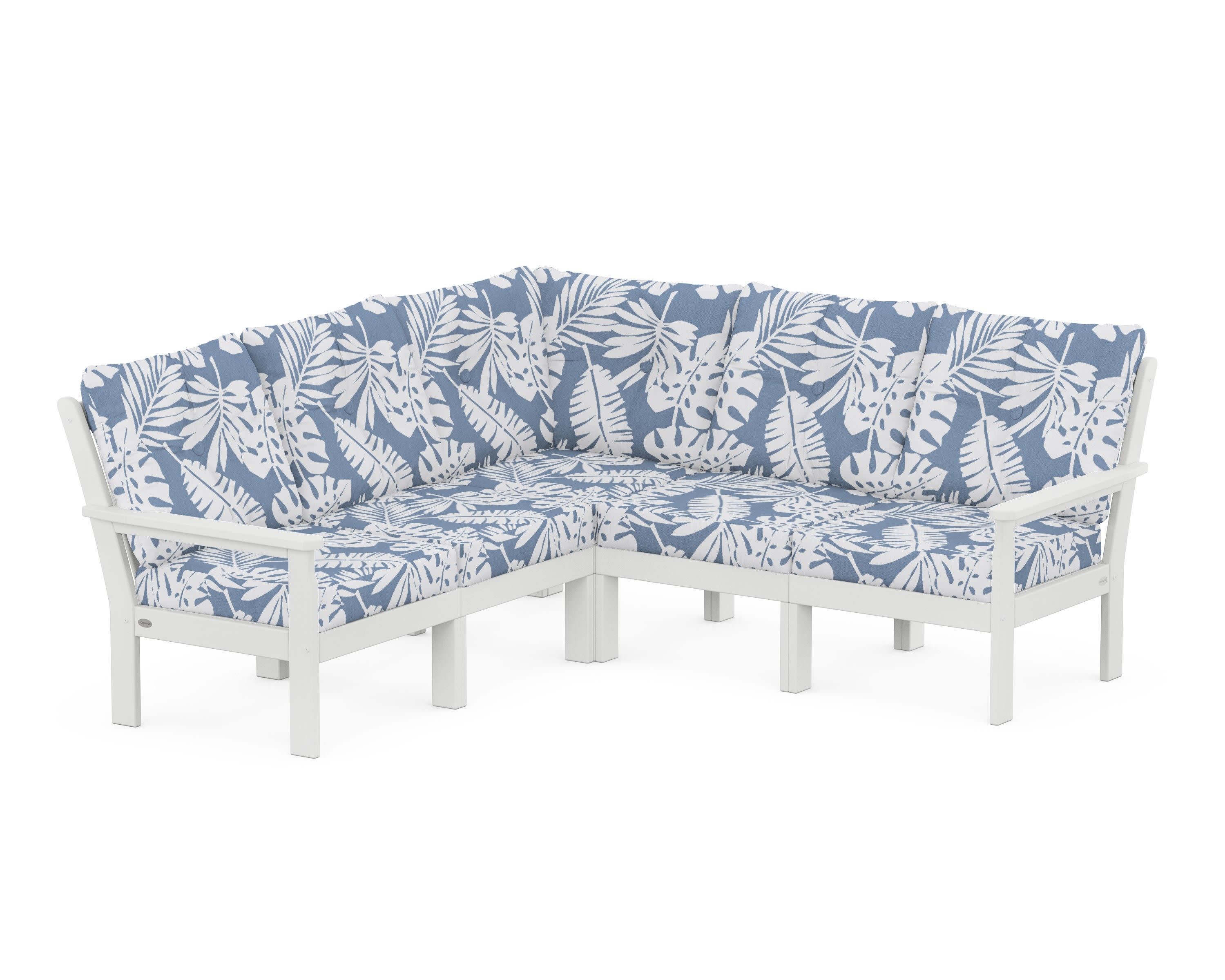 Vineyard 5-Piece Sectional in White / Leaf Sky Blue