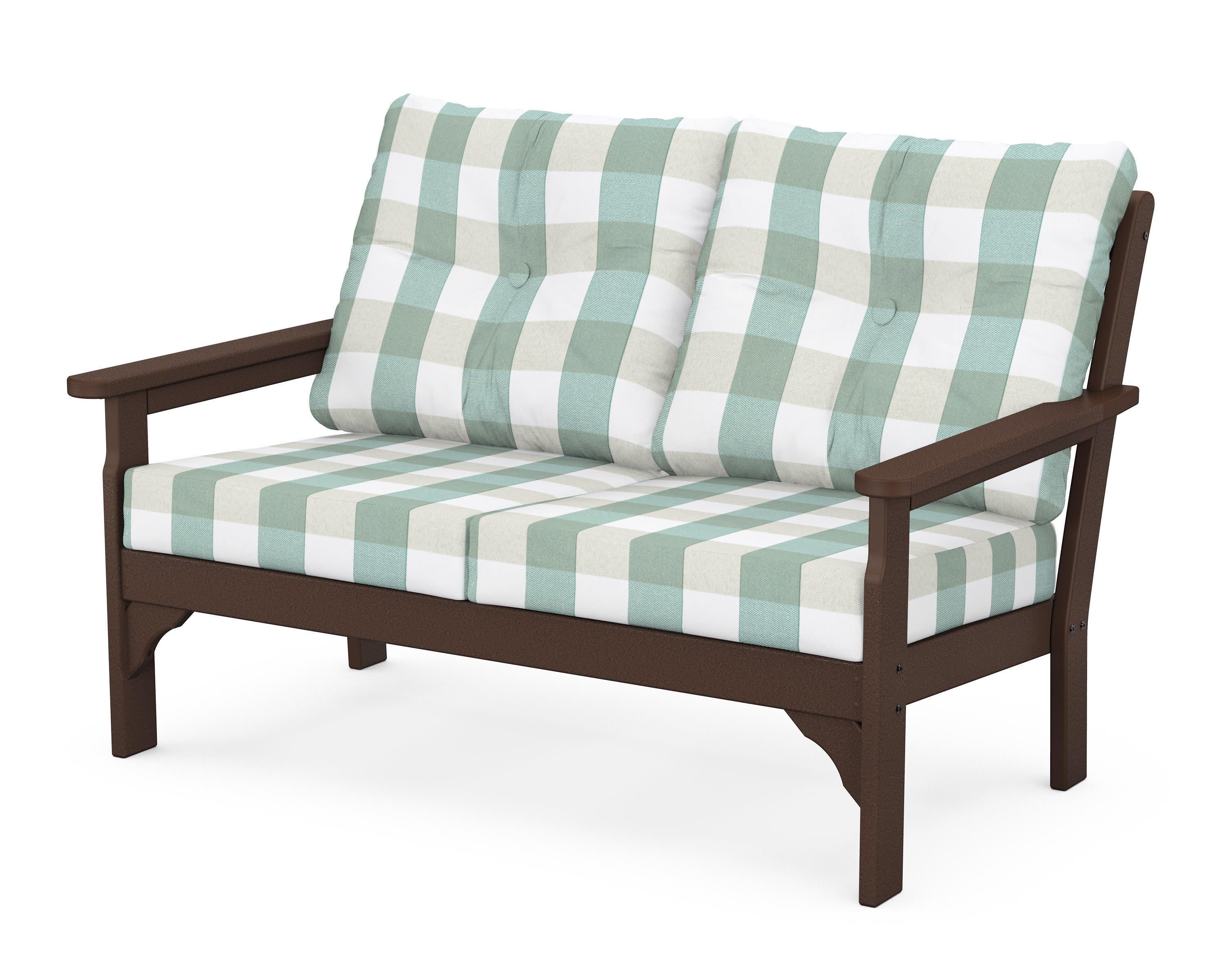 Vineyard Deep Seating Loveseat in Mahogany / Buffalo Plaid Glacier Spa