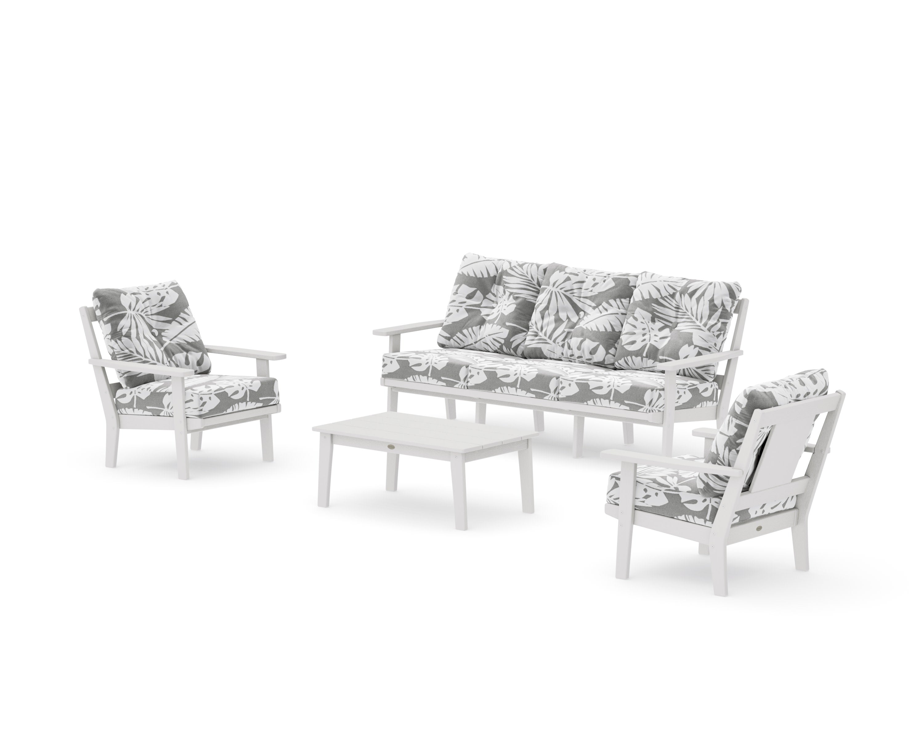 Prairie 4-Piece Deep Seating Set with Sofa in Vintage White / Leaf Grey Mist
