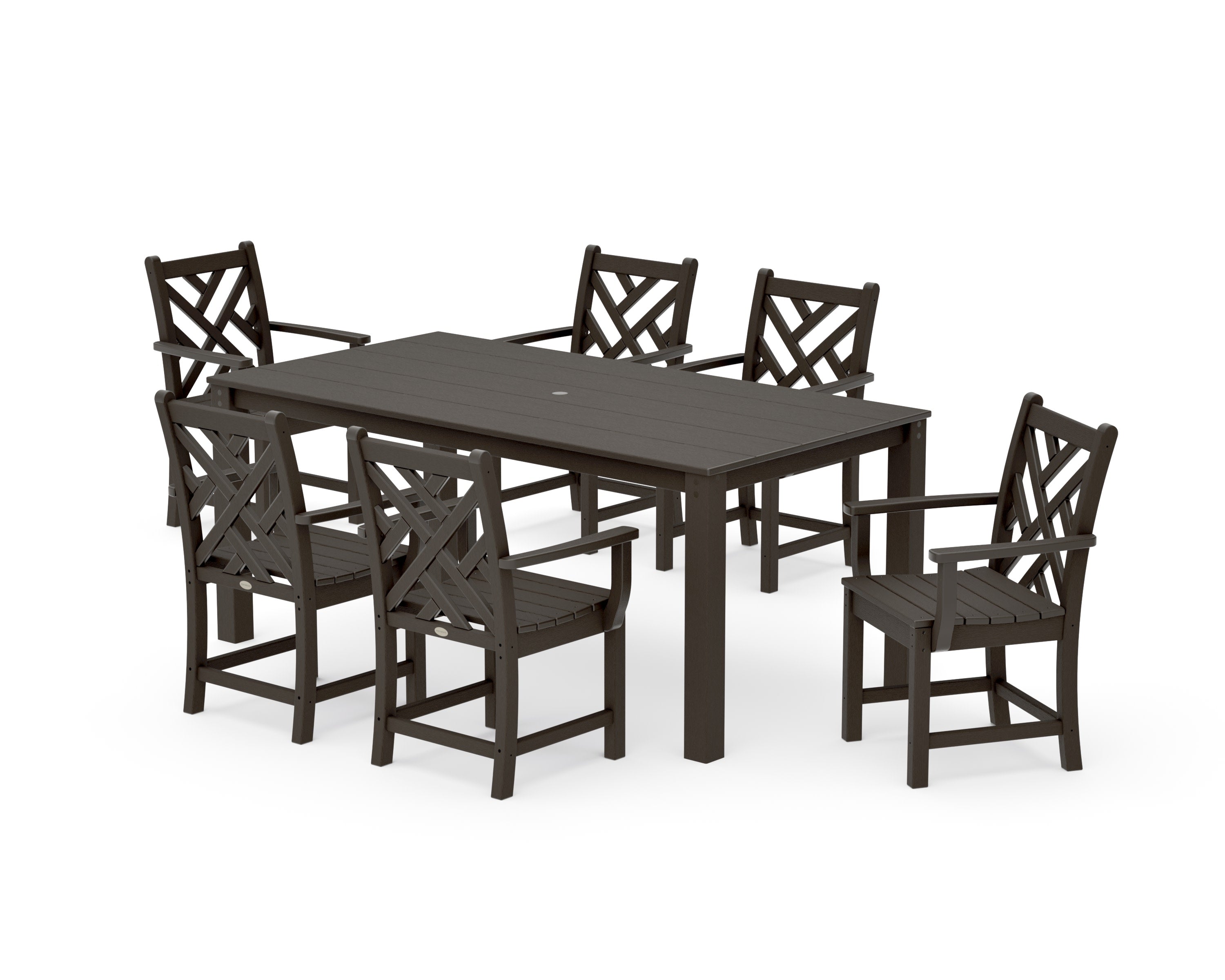 Chippendale Arm Chair 7-Piece Parsons Dining Set in Vintage Coffee