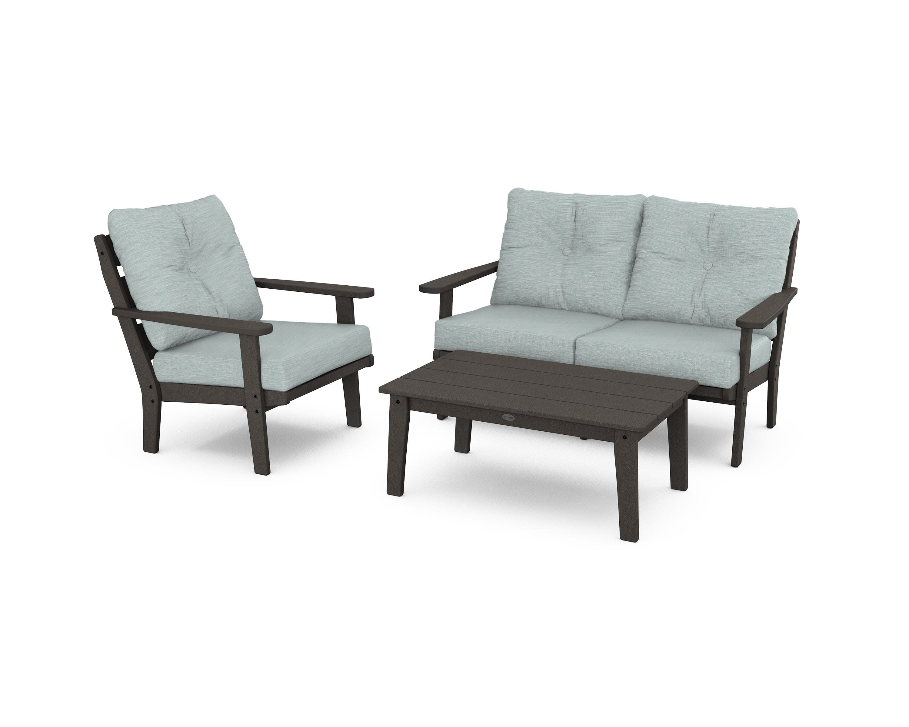 Lakeside 3-Piece Deep Seating Set in Vintage Coffee / Soothe Mist
